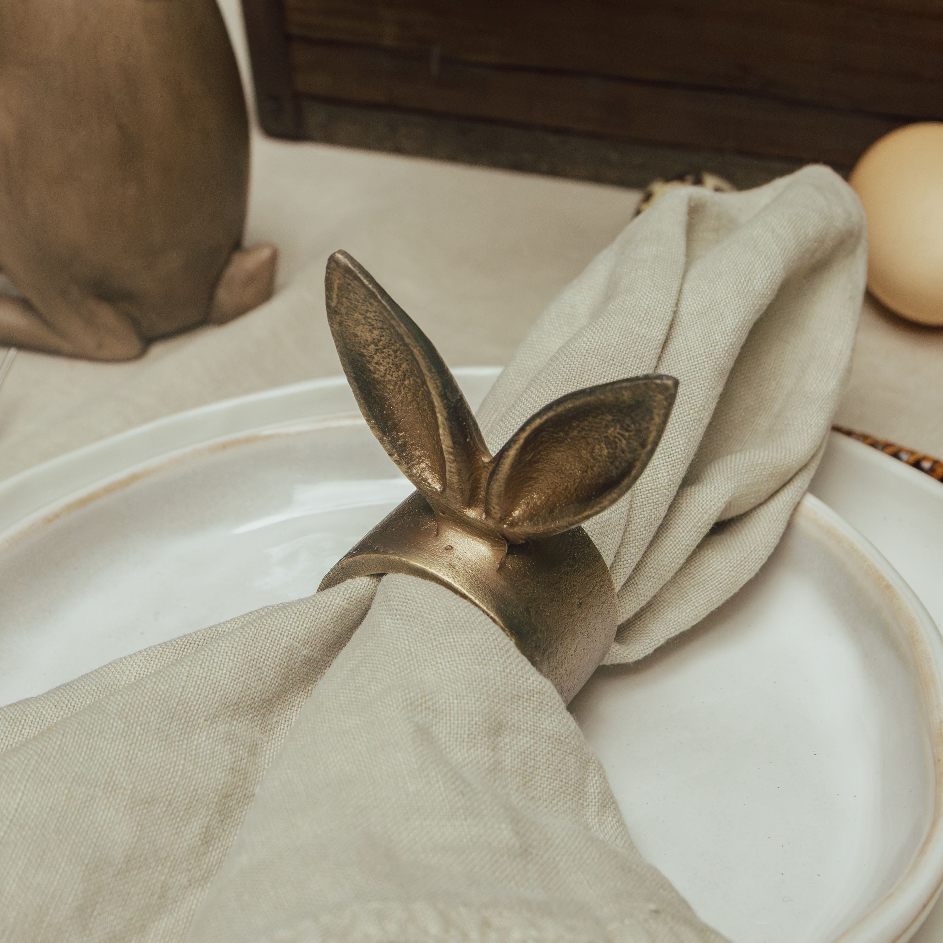 French Country Rabbit Ears Napkin Ring Antique Brass
