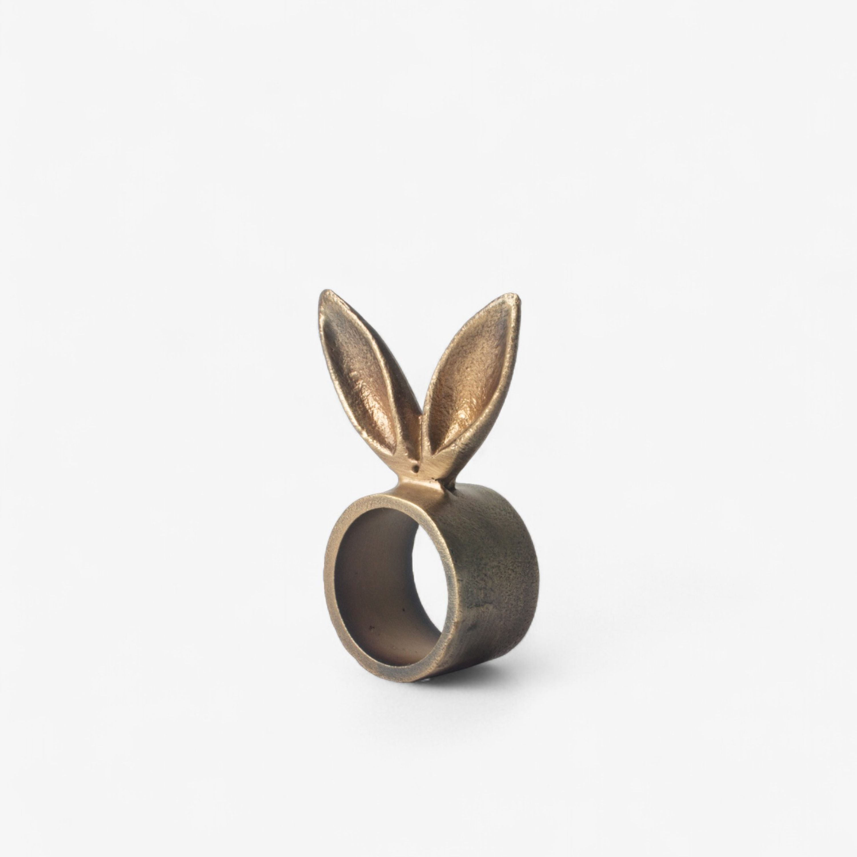 French Country Rabbit Ears Napkin Ring Antique Brass
