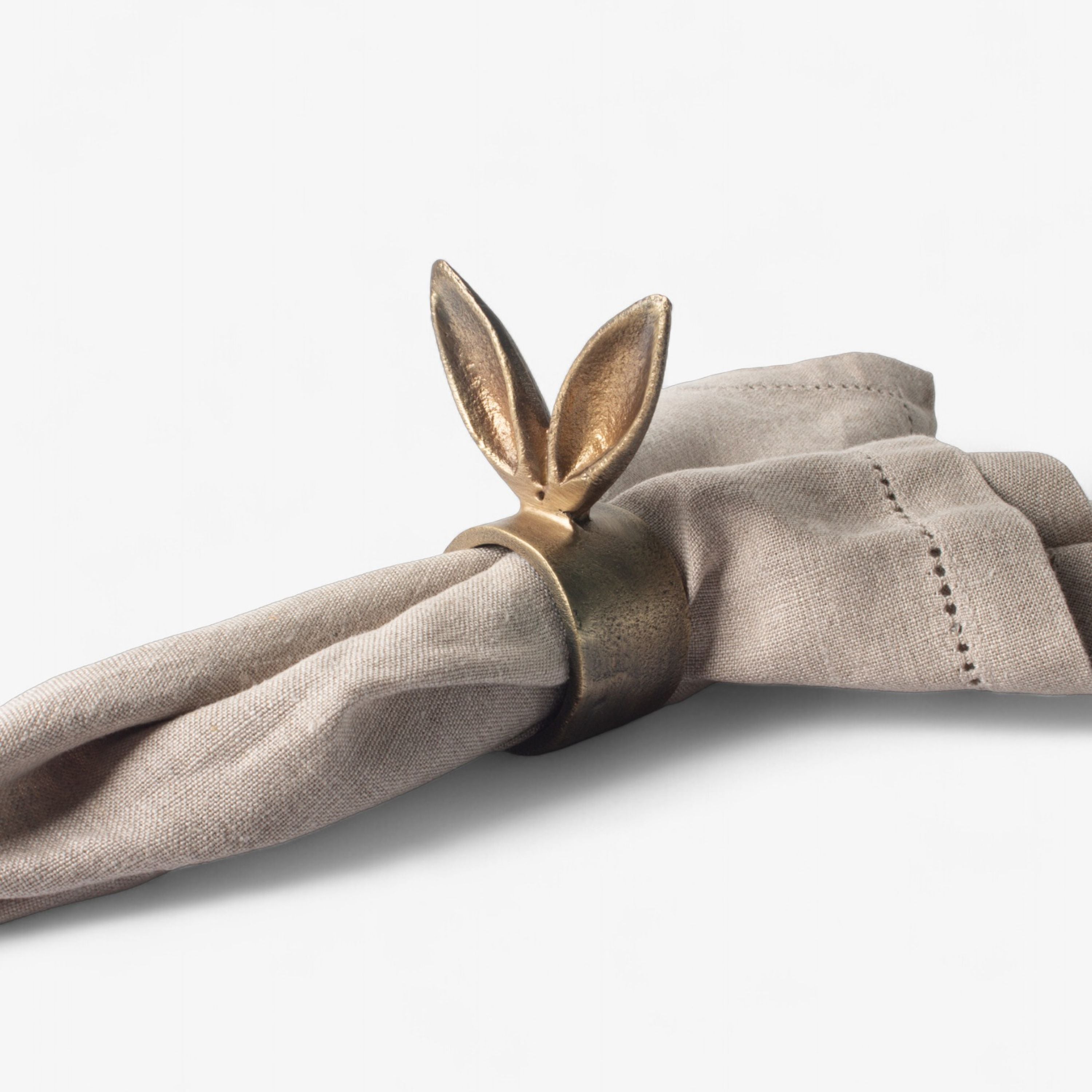 French Country Rabbit Ears Napkin Ring Antique Brass