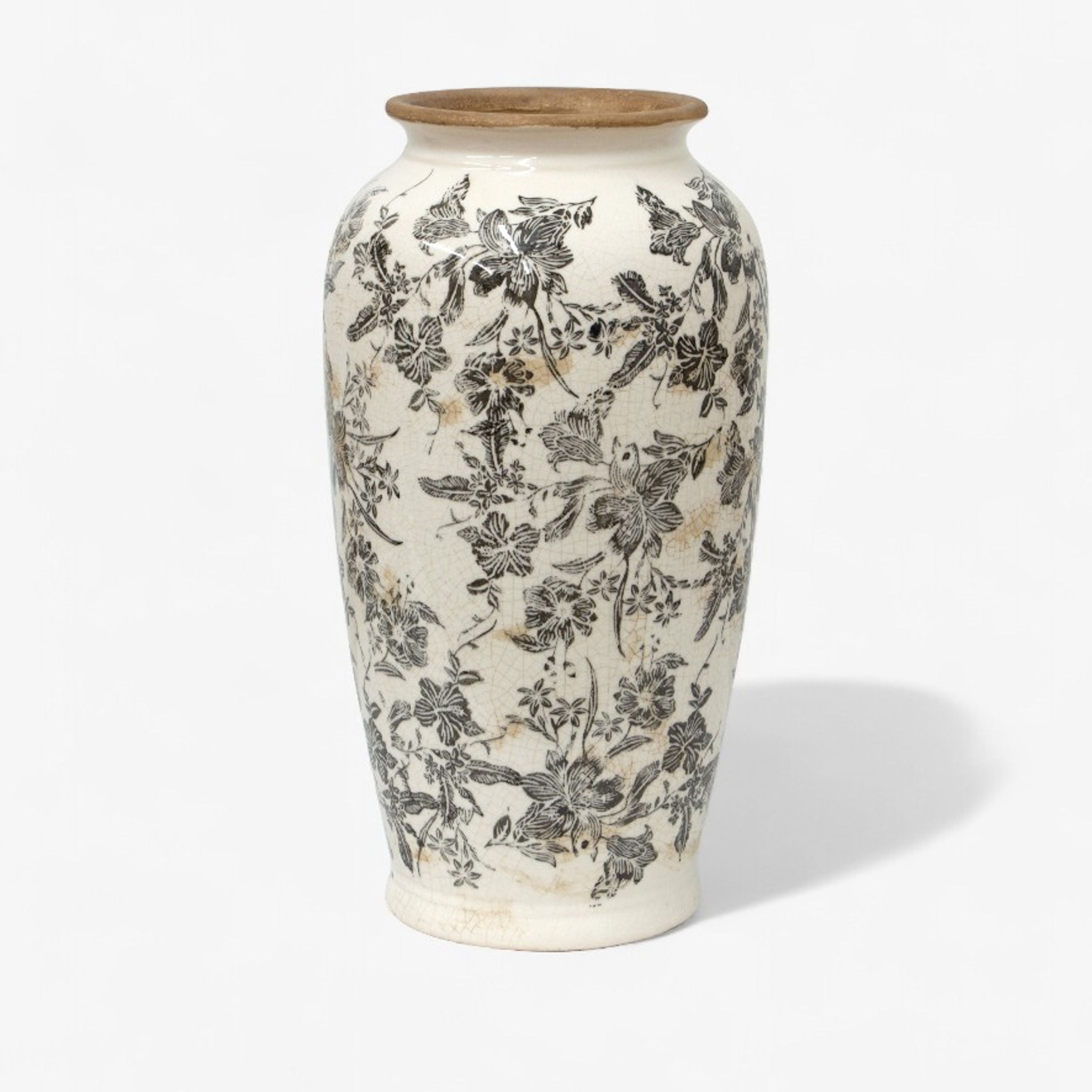 French Country Black Floral Vase Large
