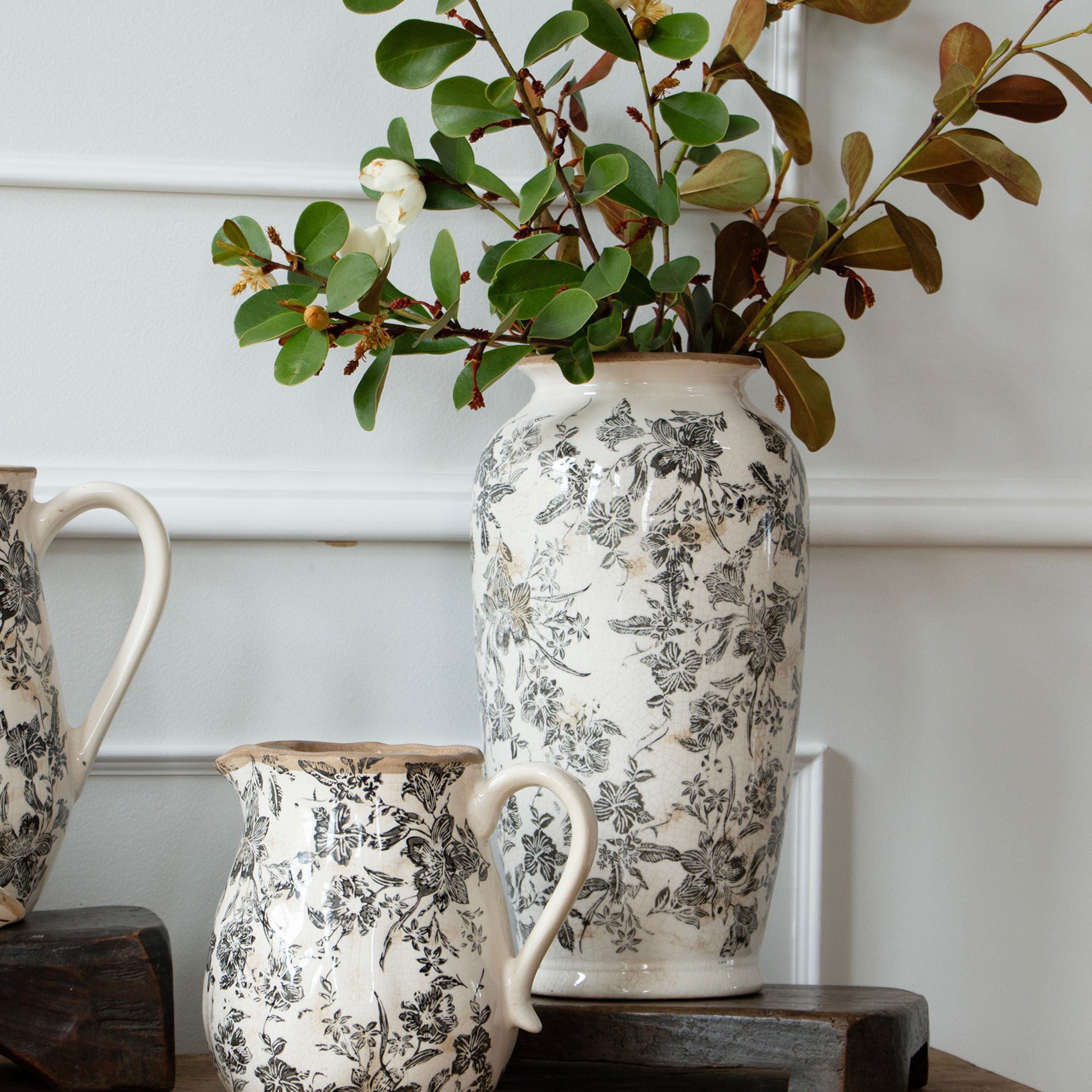 French Country Black Floral Vase Large