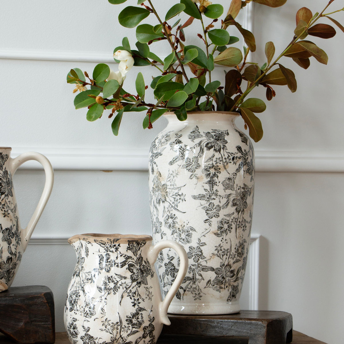 French Country Black Floral Vase Large