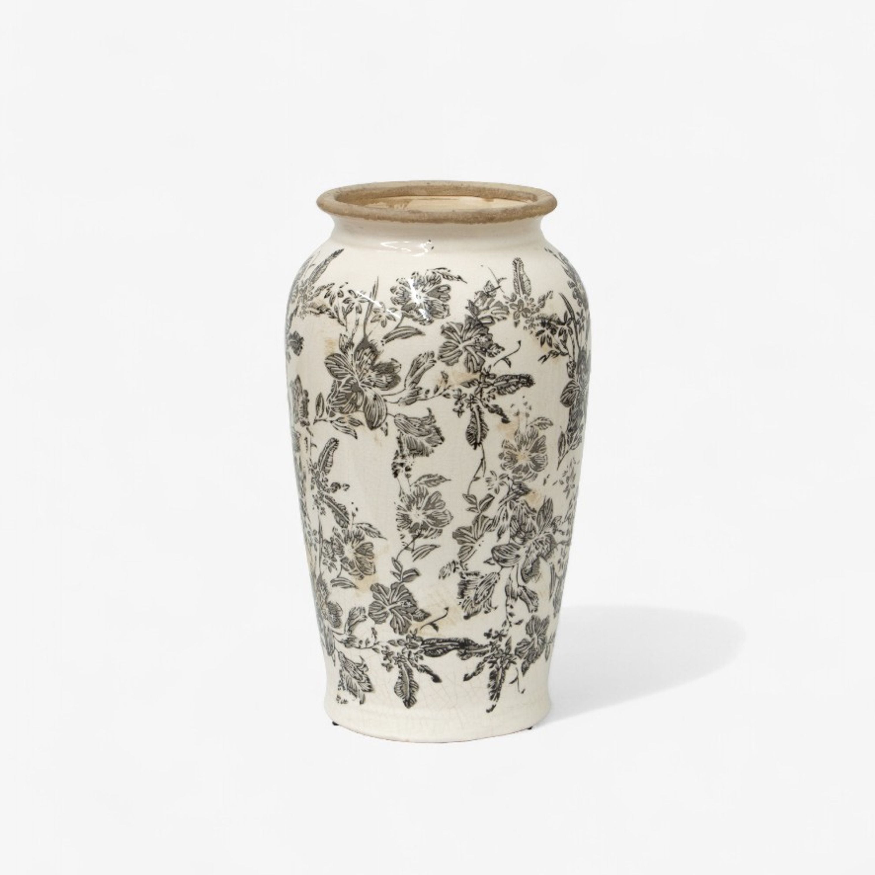 French Country Black Floral Vase Small