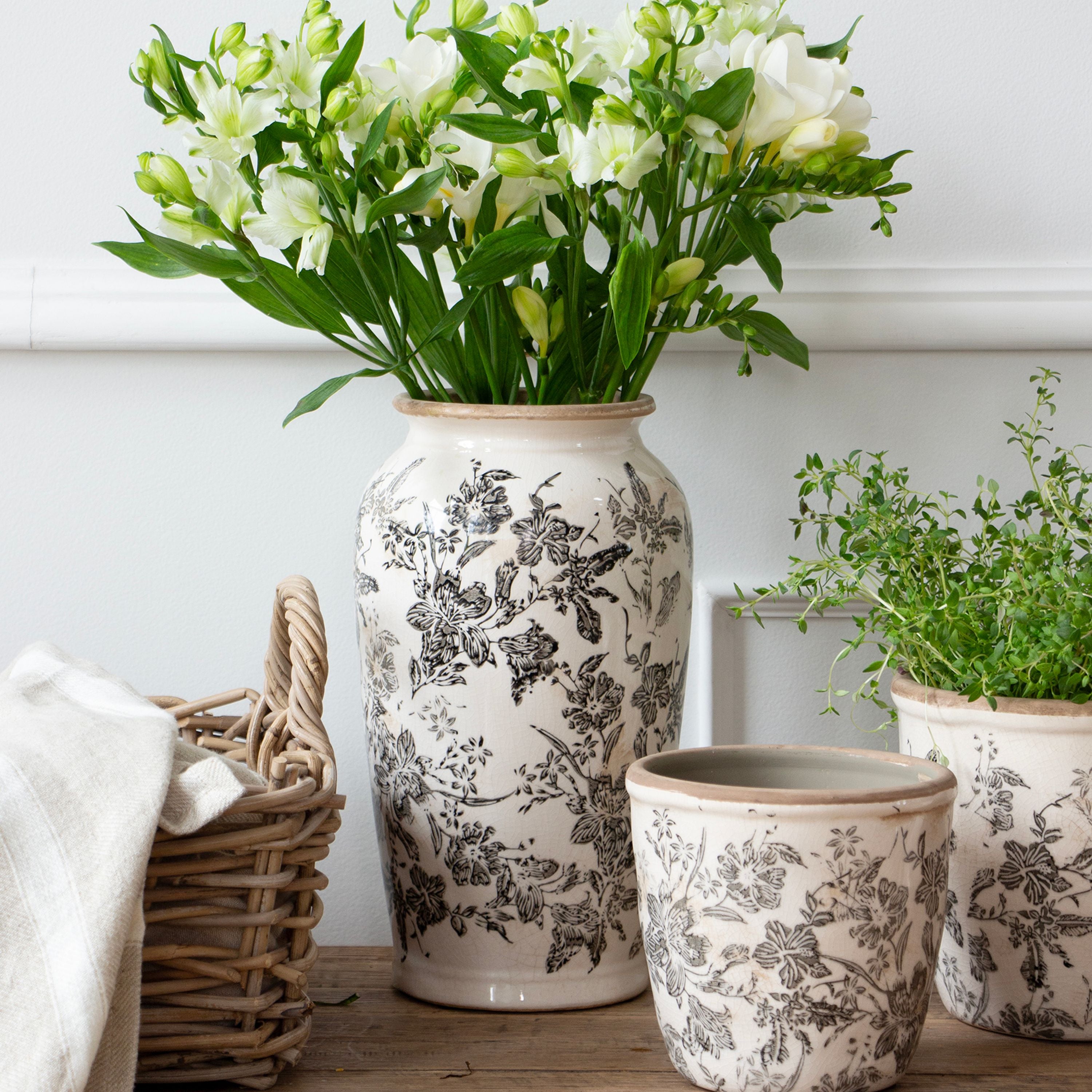 French Country Black Floral Vase Small