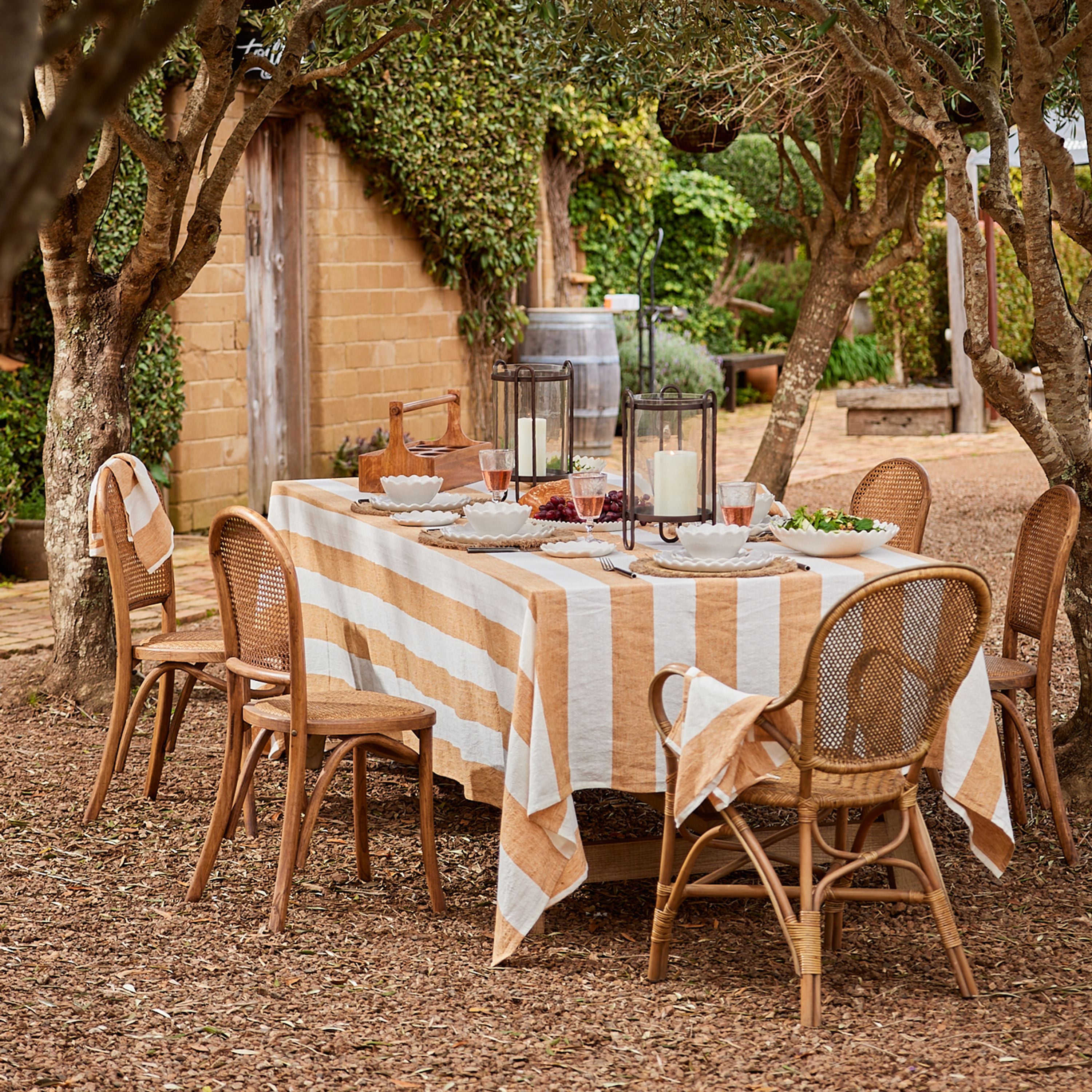 French Country Striped Tablecloth Rust Small