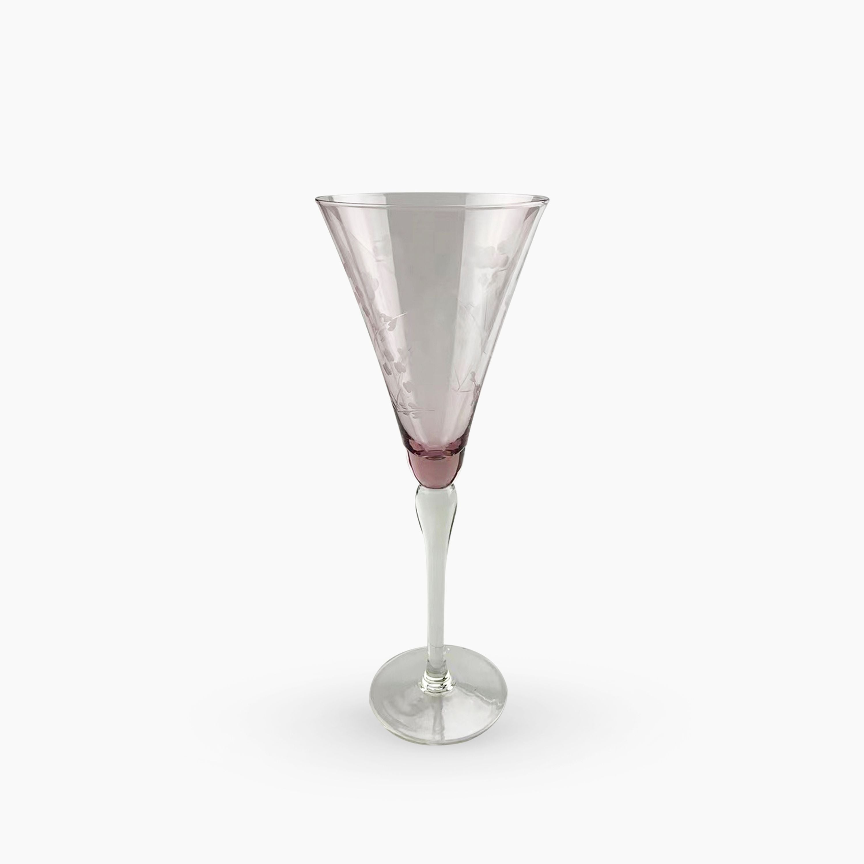French Country Floral Etched Tall Wine Glass Pink