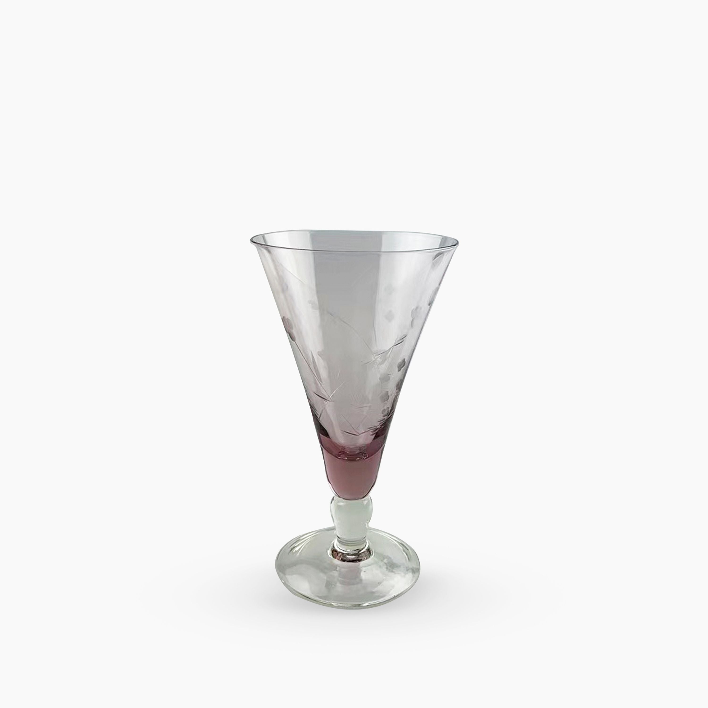 French Country Floral Etched Short Wine Glass Pink