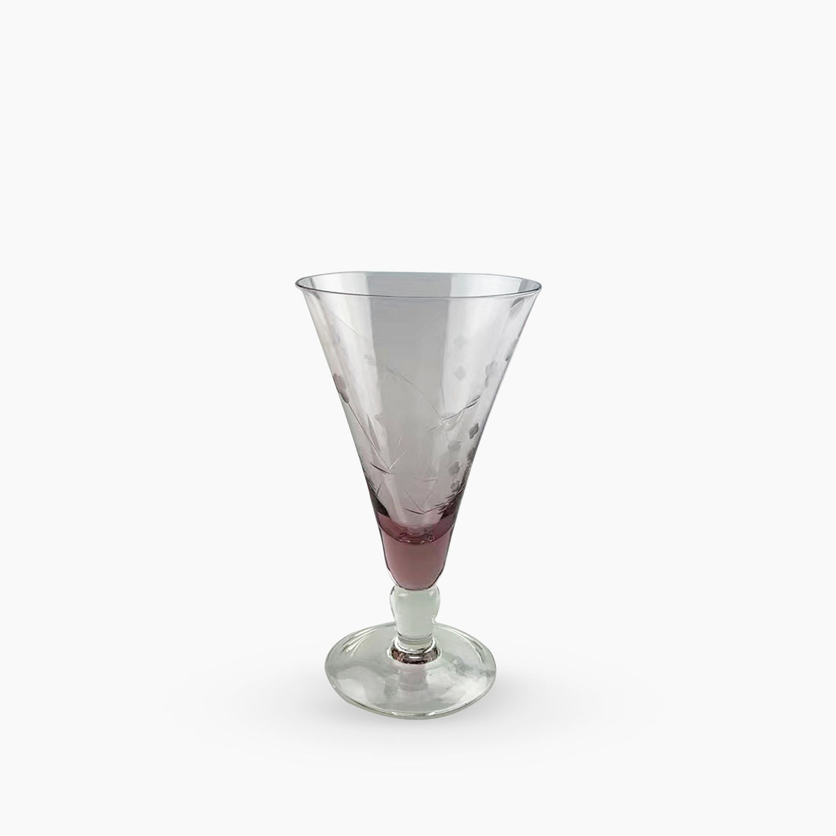 French Country Floral Etched Short Wine Glass Pink