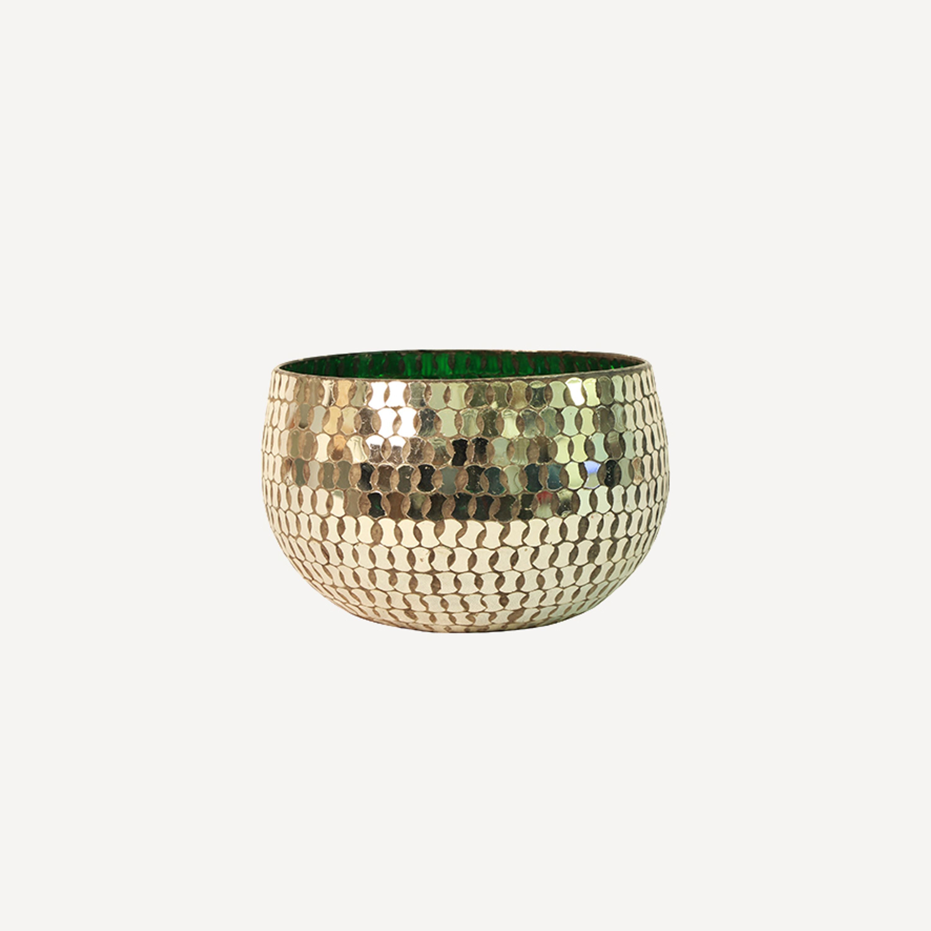 French Country Mosaic Bronze & Green Votive Large