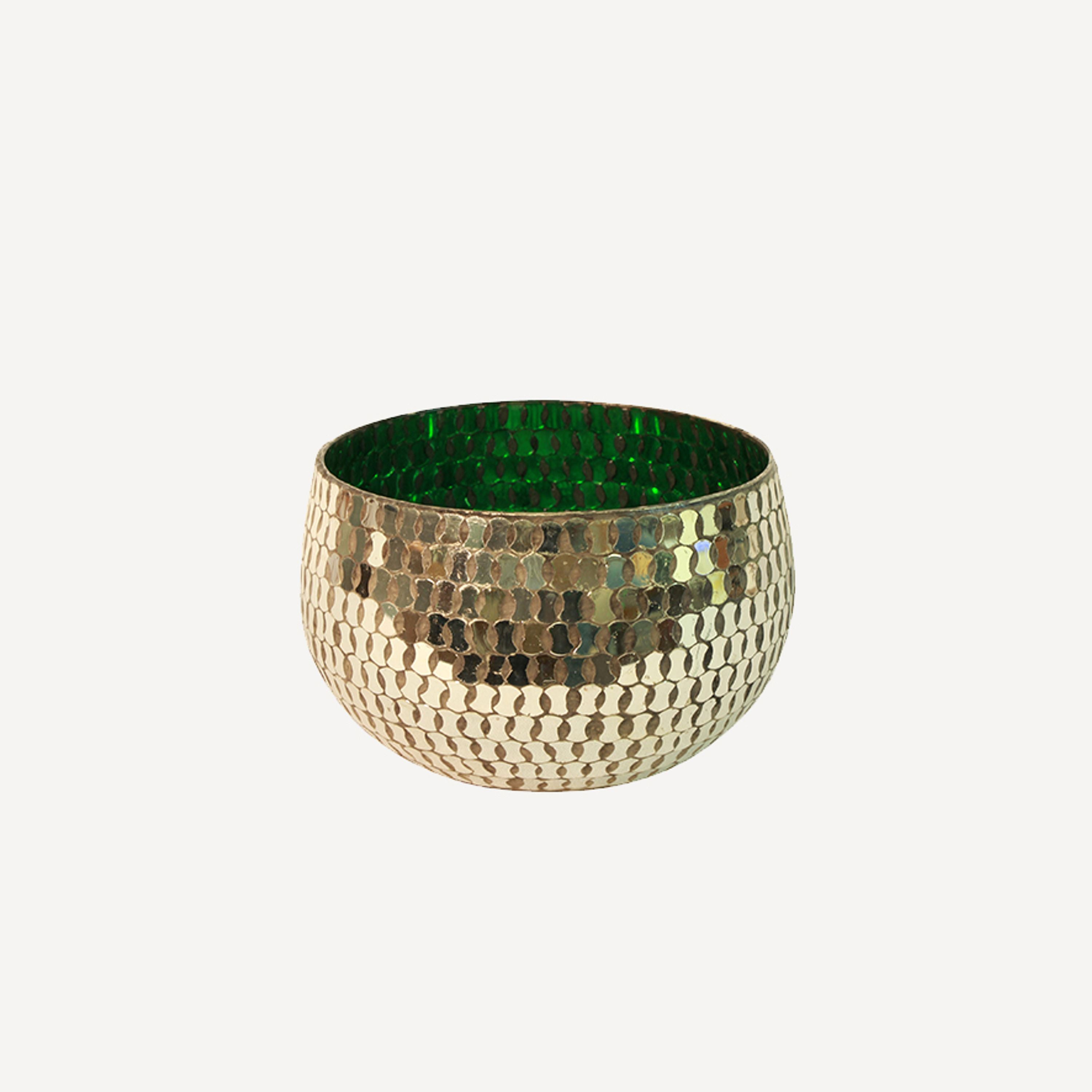 French Country Mosaic Bronze & Green Votive Large