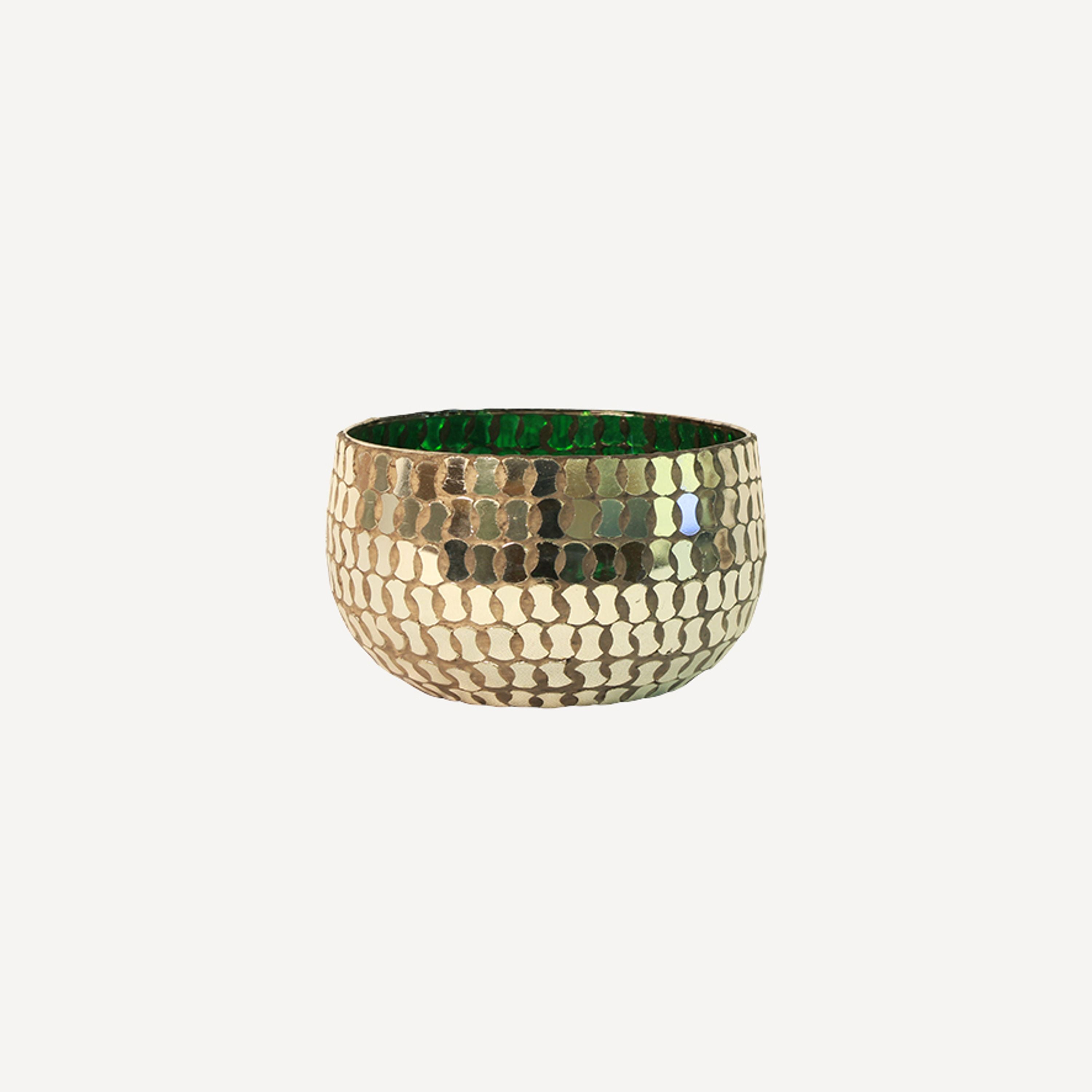 French Country Mosaic Bronze & Green Votive Small