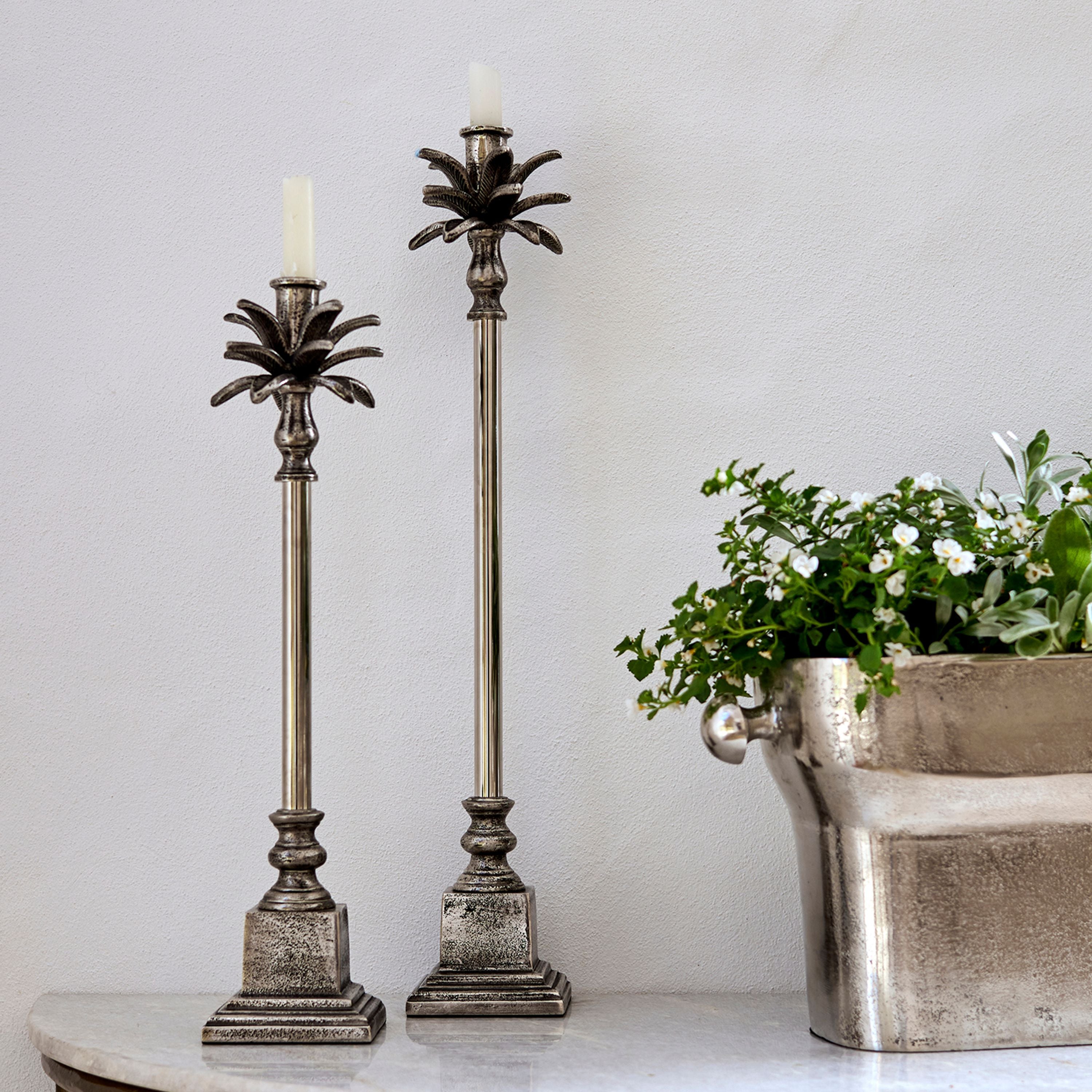 French Country Palm Leaf Candle Holder Tall
