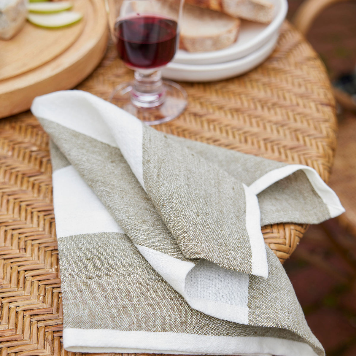 French Country Stripe Napkin Olive