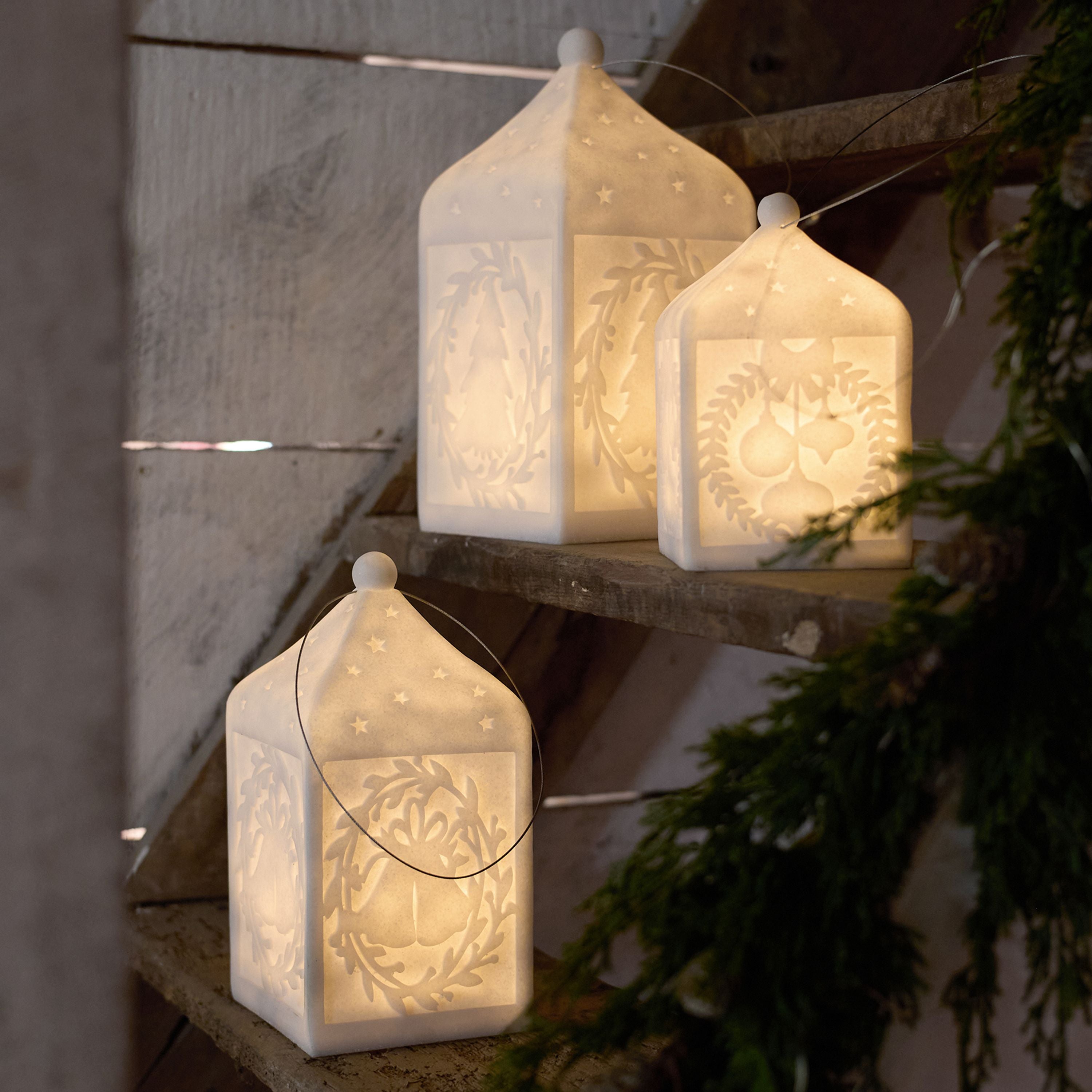 French Country Lantern with Baubles Light Up Small