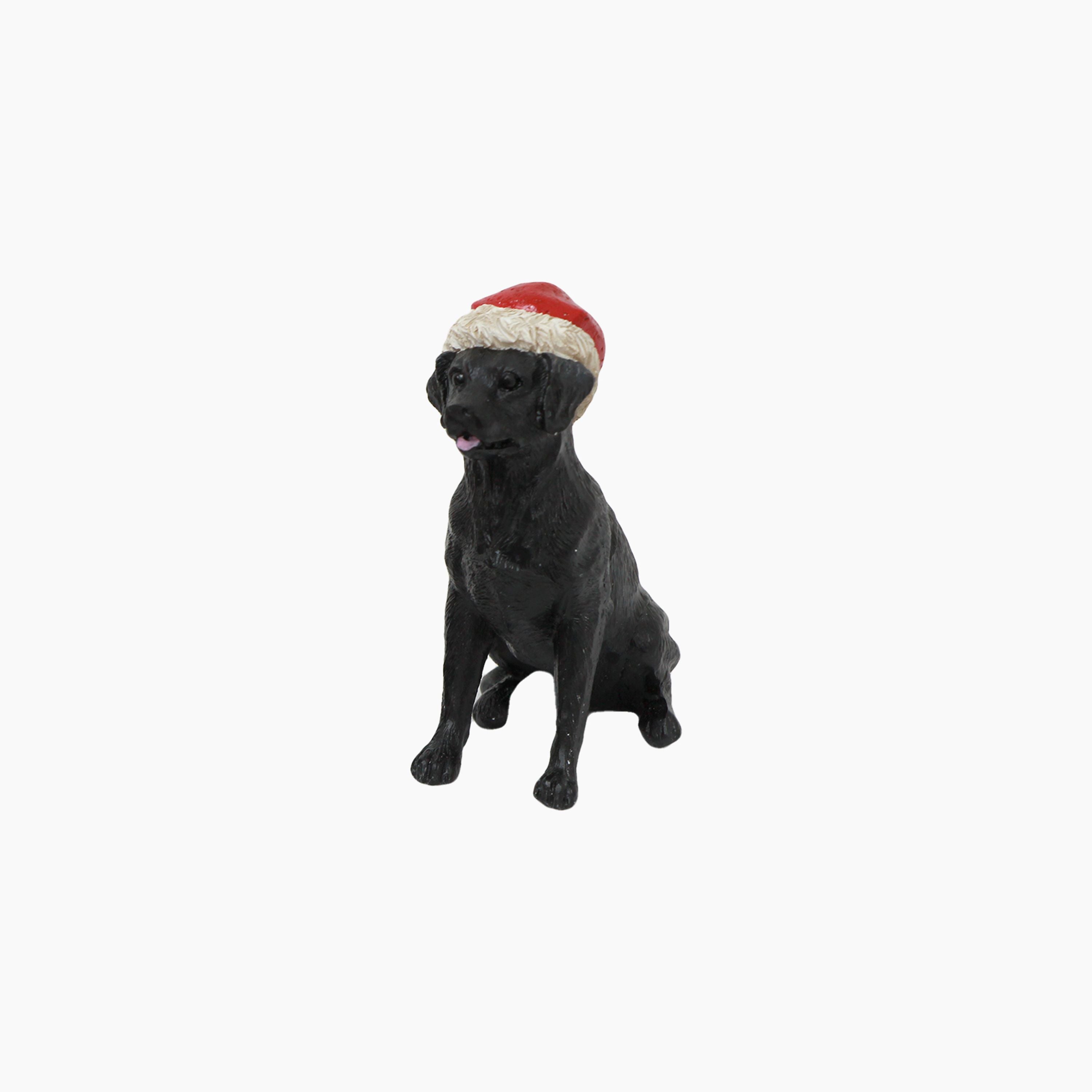 French Country Black Dog with Santa Hat