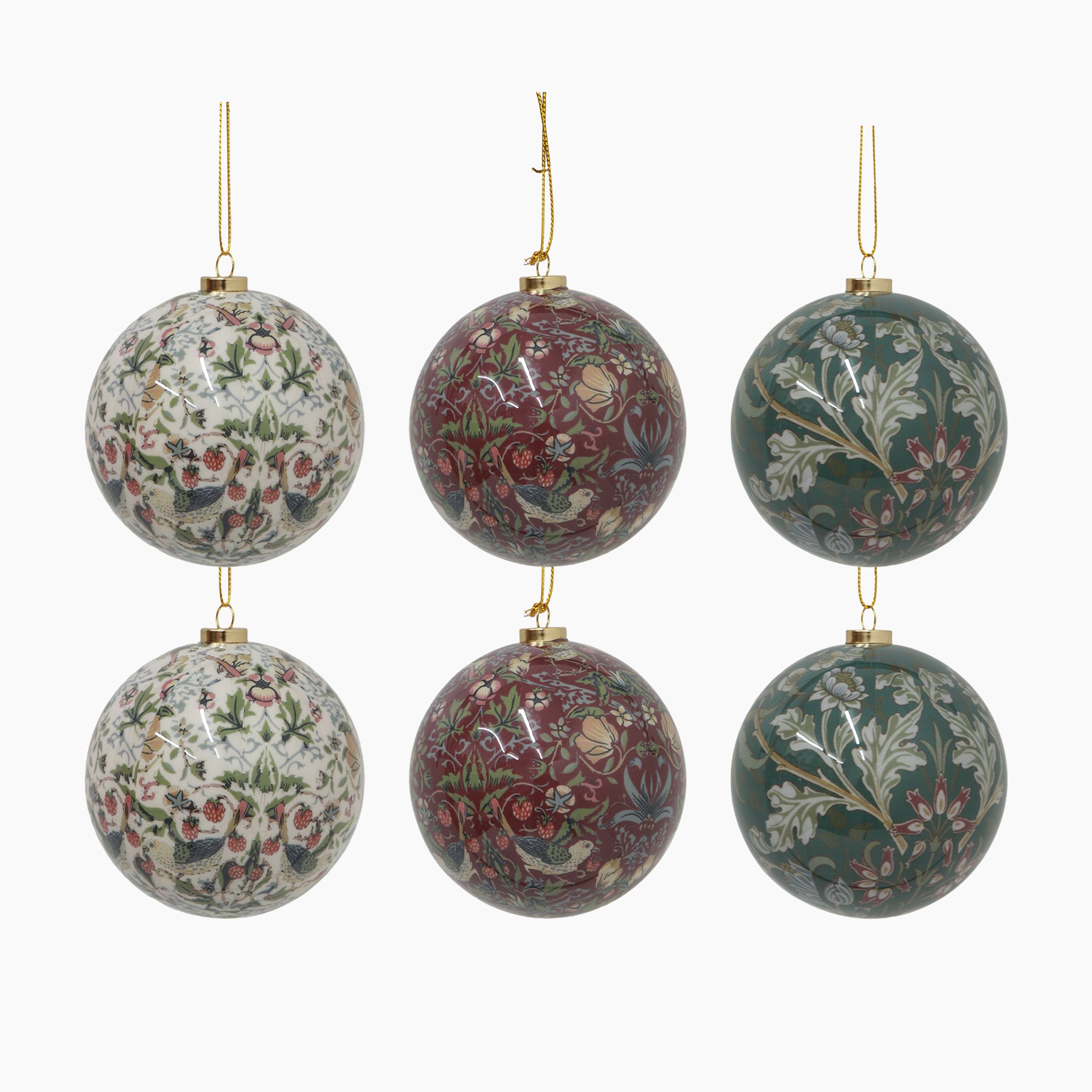 French Country Vintage Pattern Hanging Balls Mixed Colours (6 Pack)