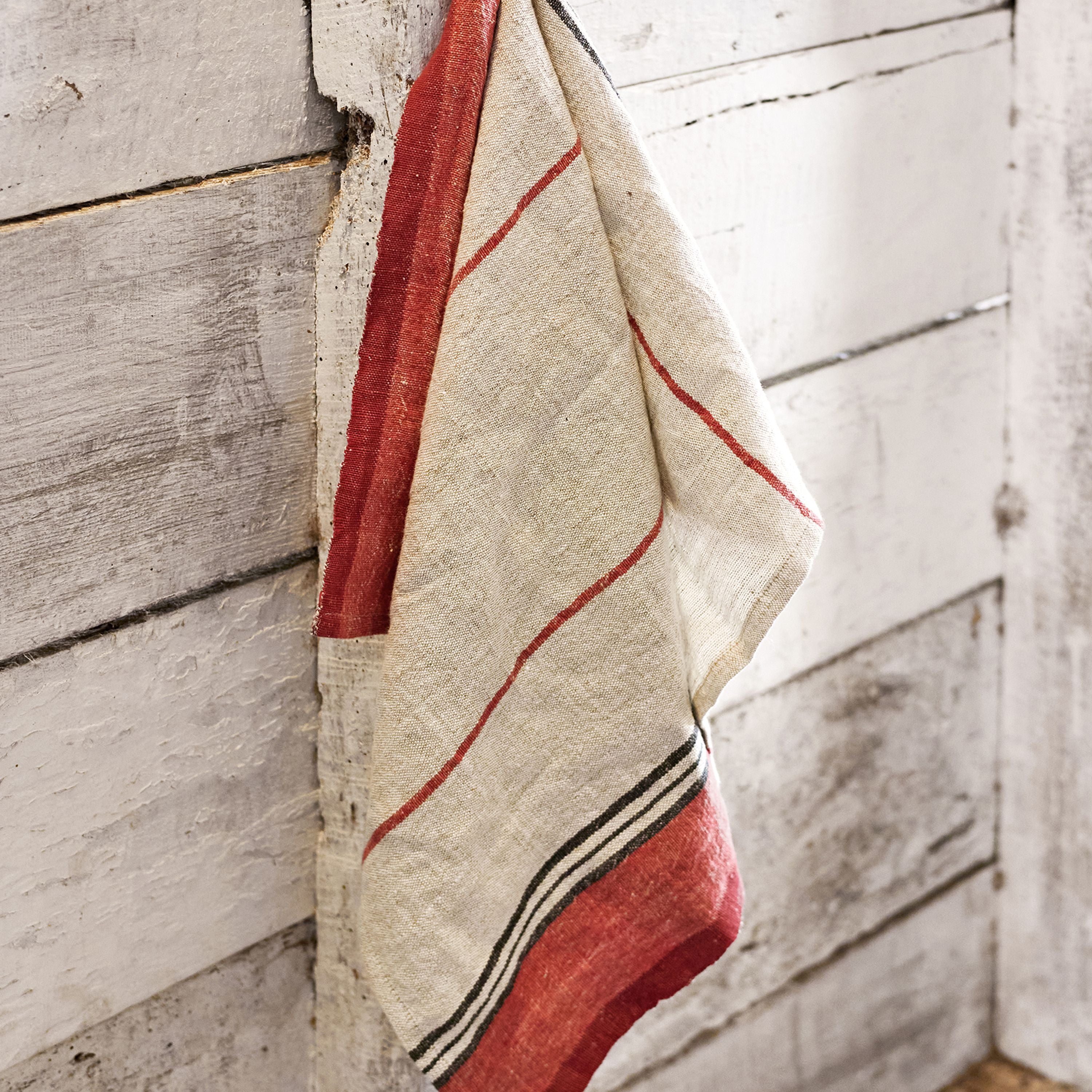 French Country Red Selvedge Stripe Linen Tea Towel