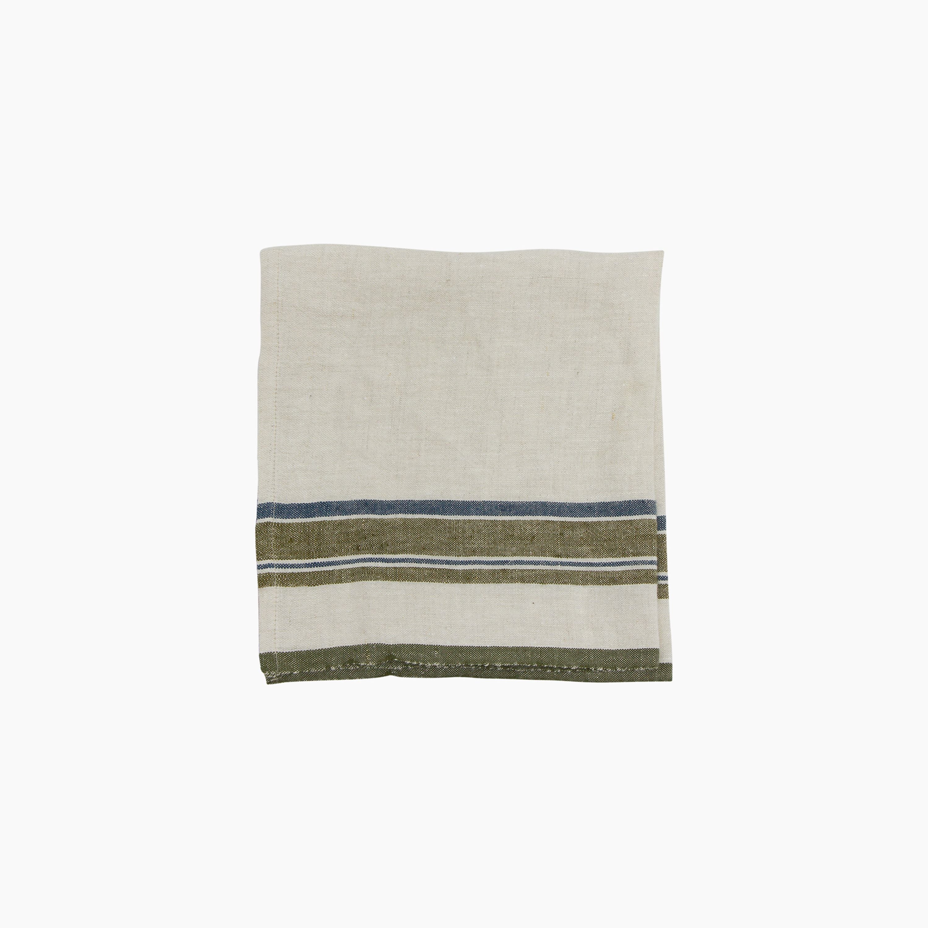 French Country Green Selvedge Stripe Linen Napkin