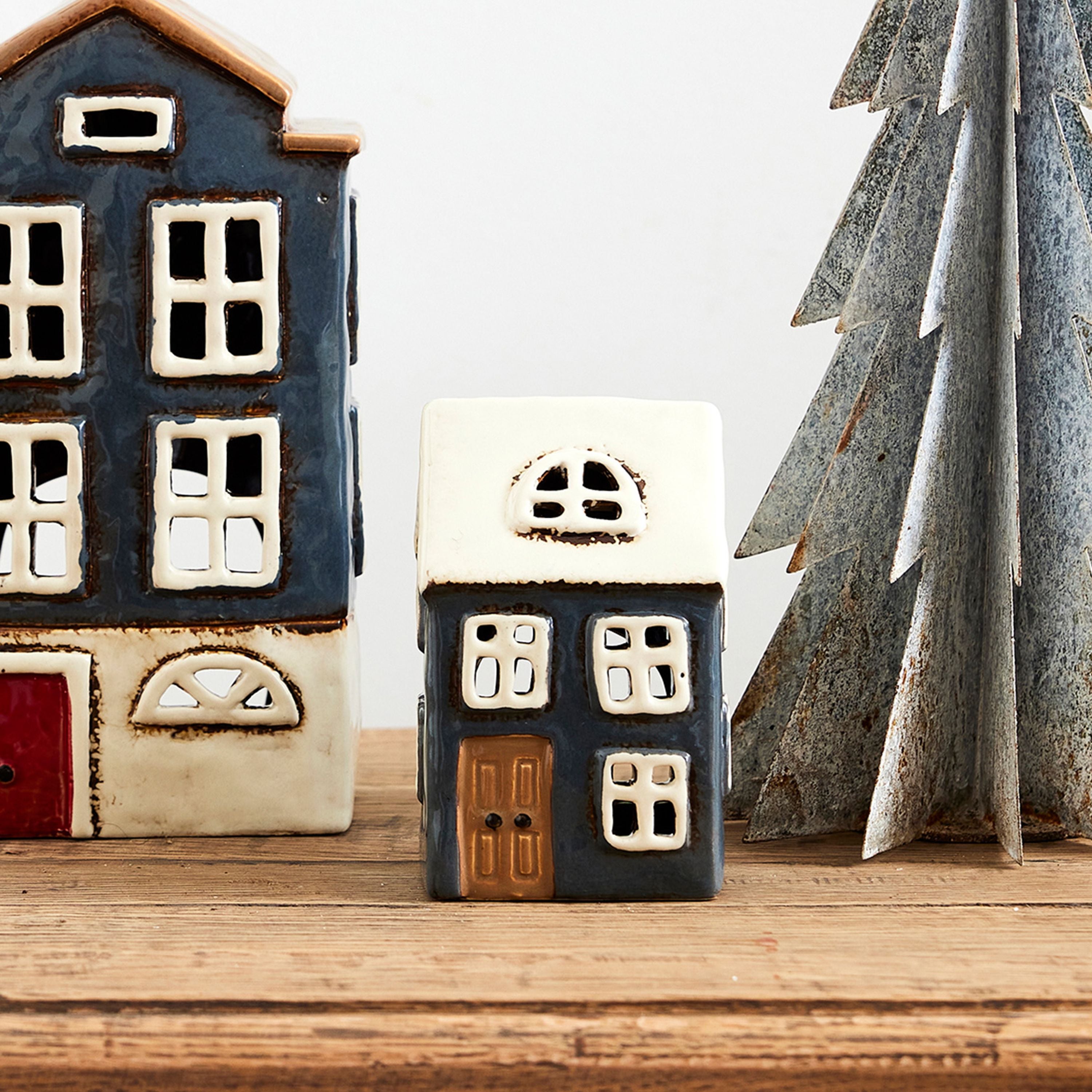 French Country Alsace Tea Light House Navy