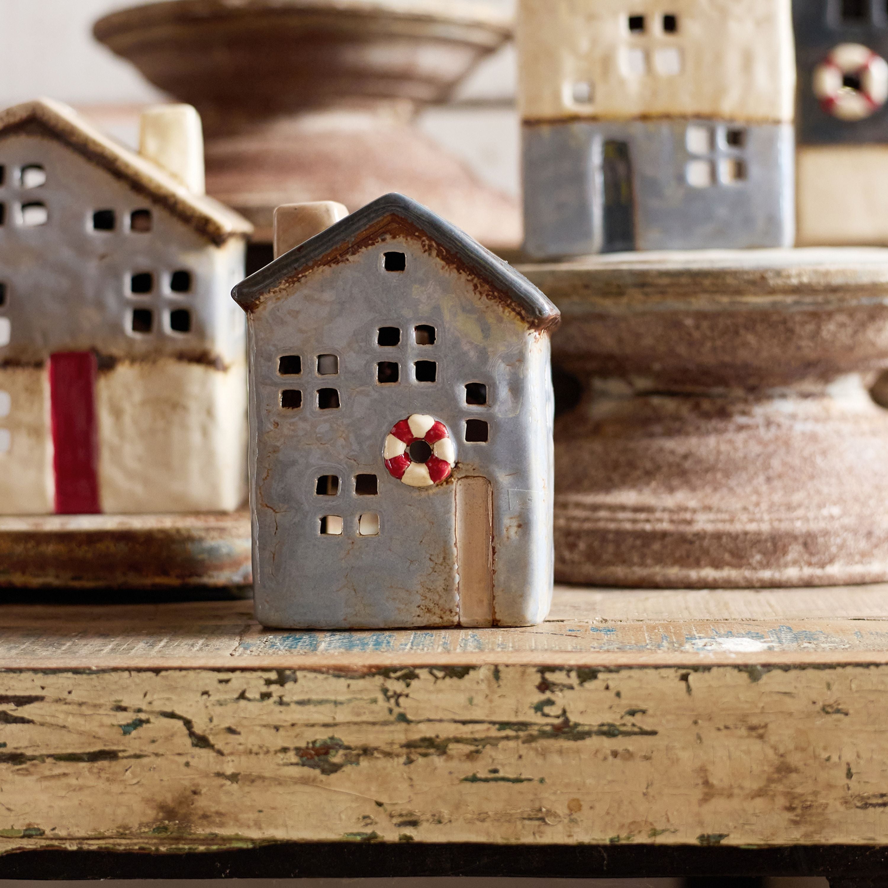 French Country Saint Malo Tea Light House with Buoy Small
