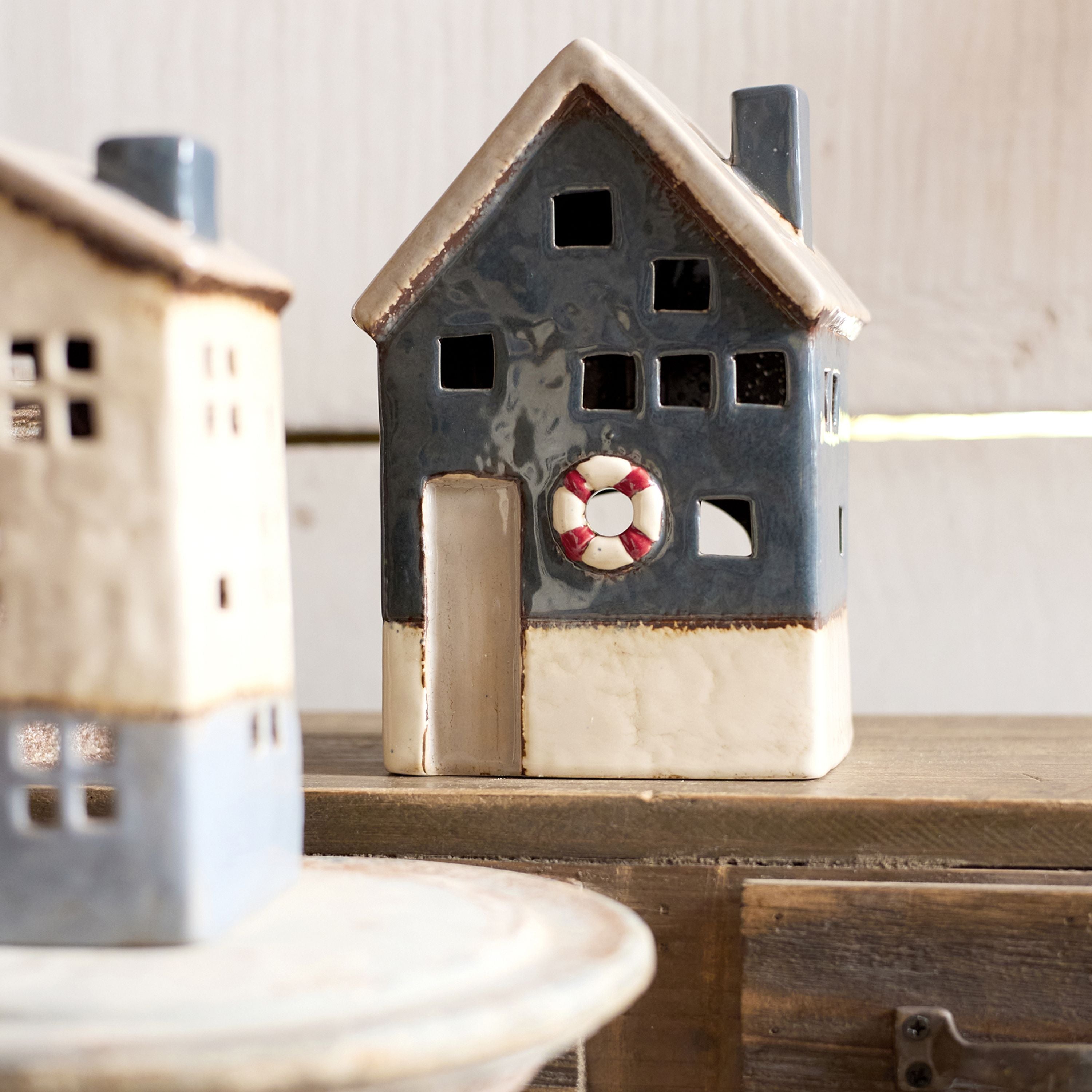 French Country Saint Malo Tea Light House with Buoy Large