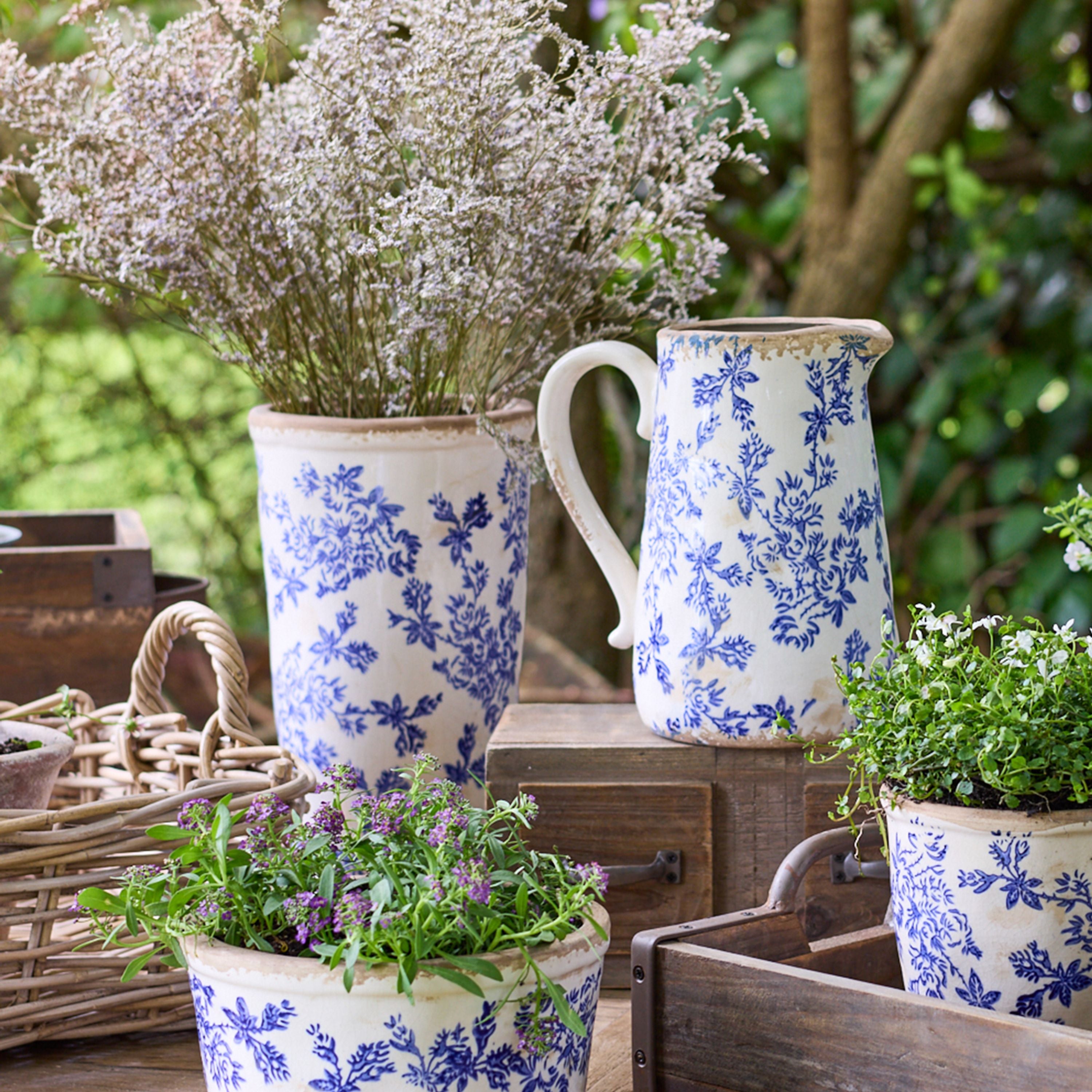 French Country Blue Floral Vase