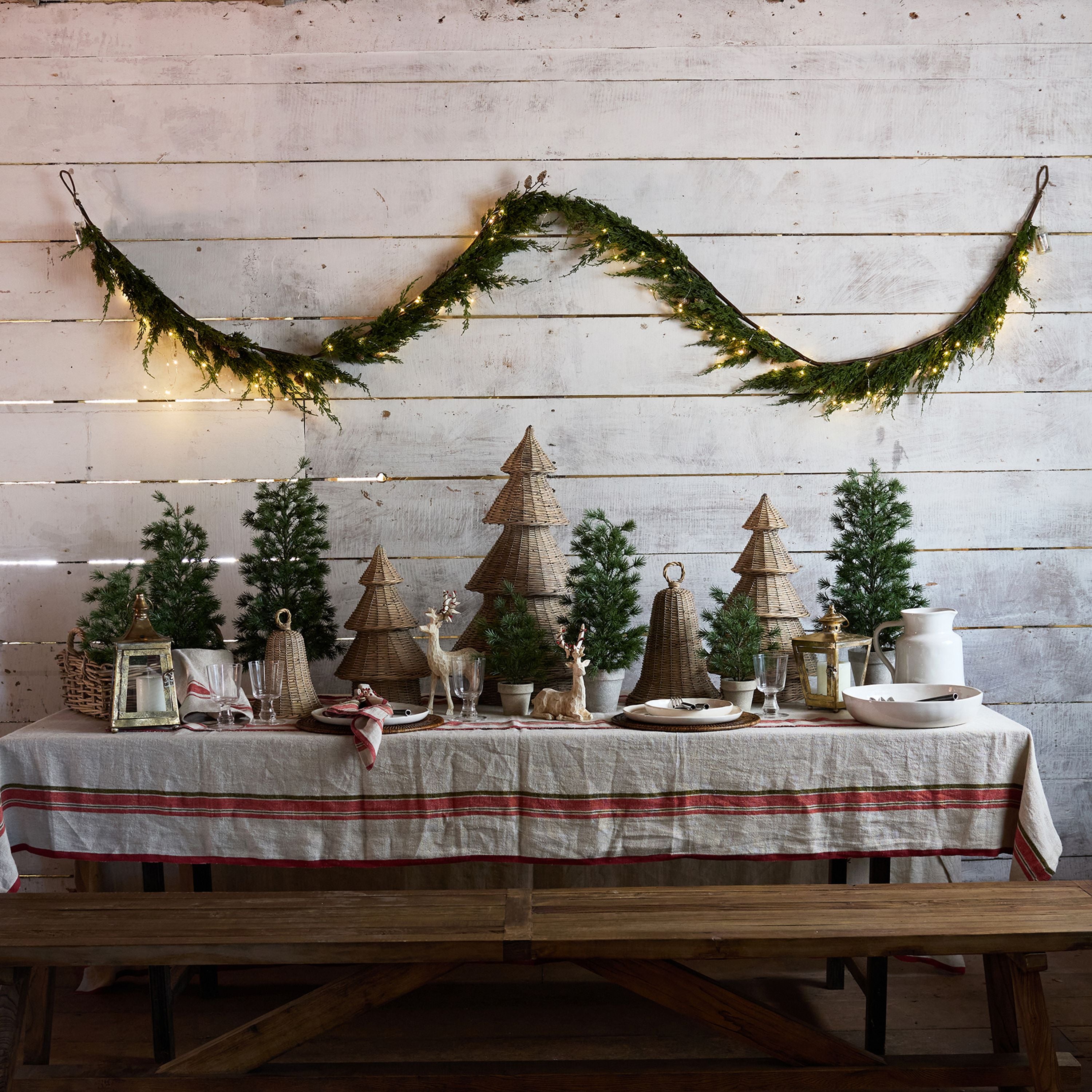 French Country Cedar & Pinecone Swag with Lights