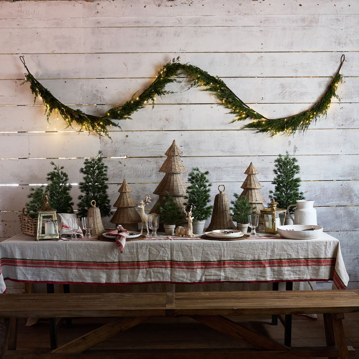 French Country Cedar & Pinecone Swag with Lights