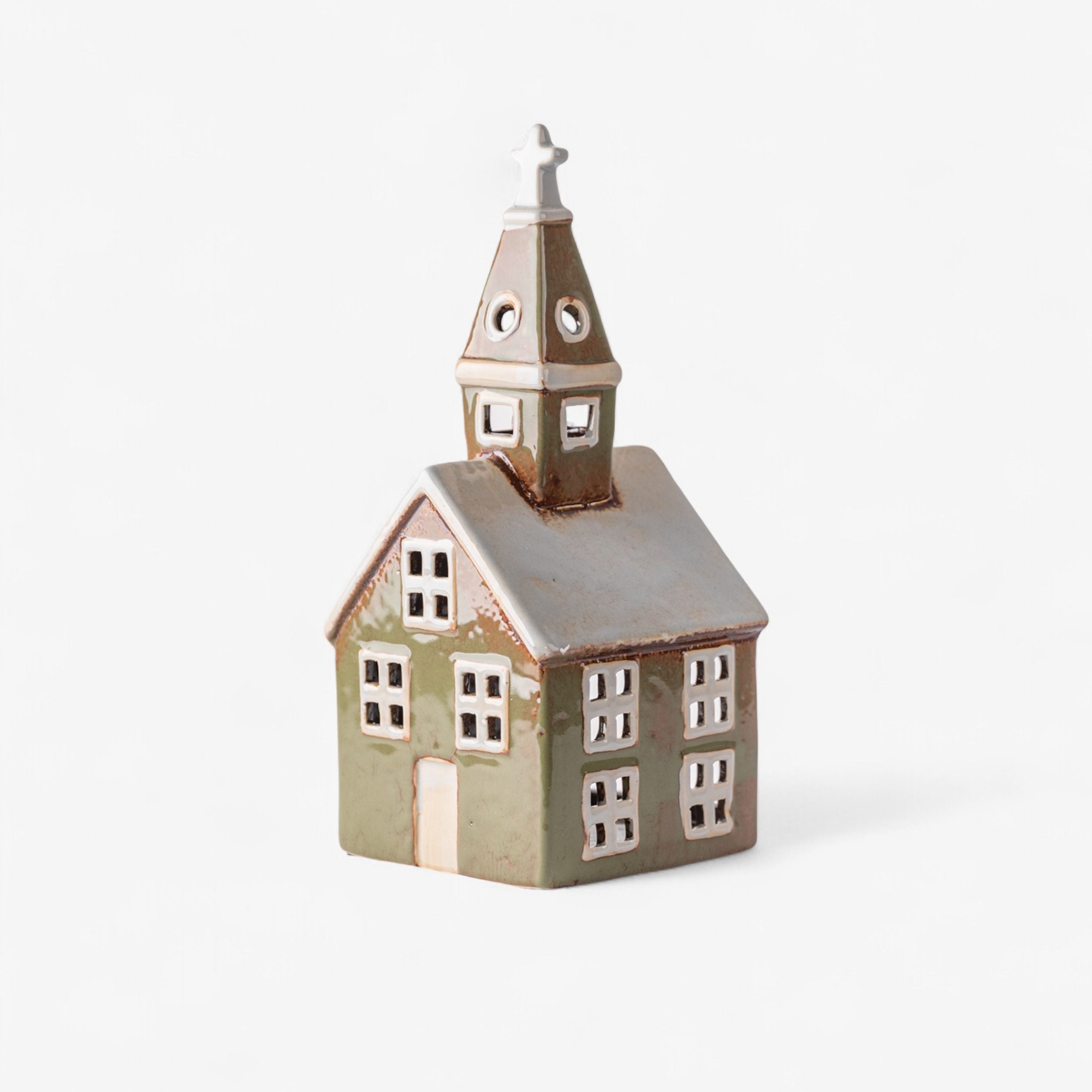French Country Alsace Tea Light Church Olive Green
