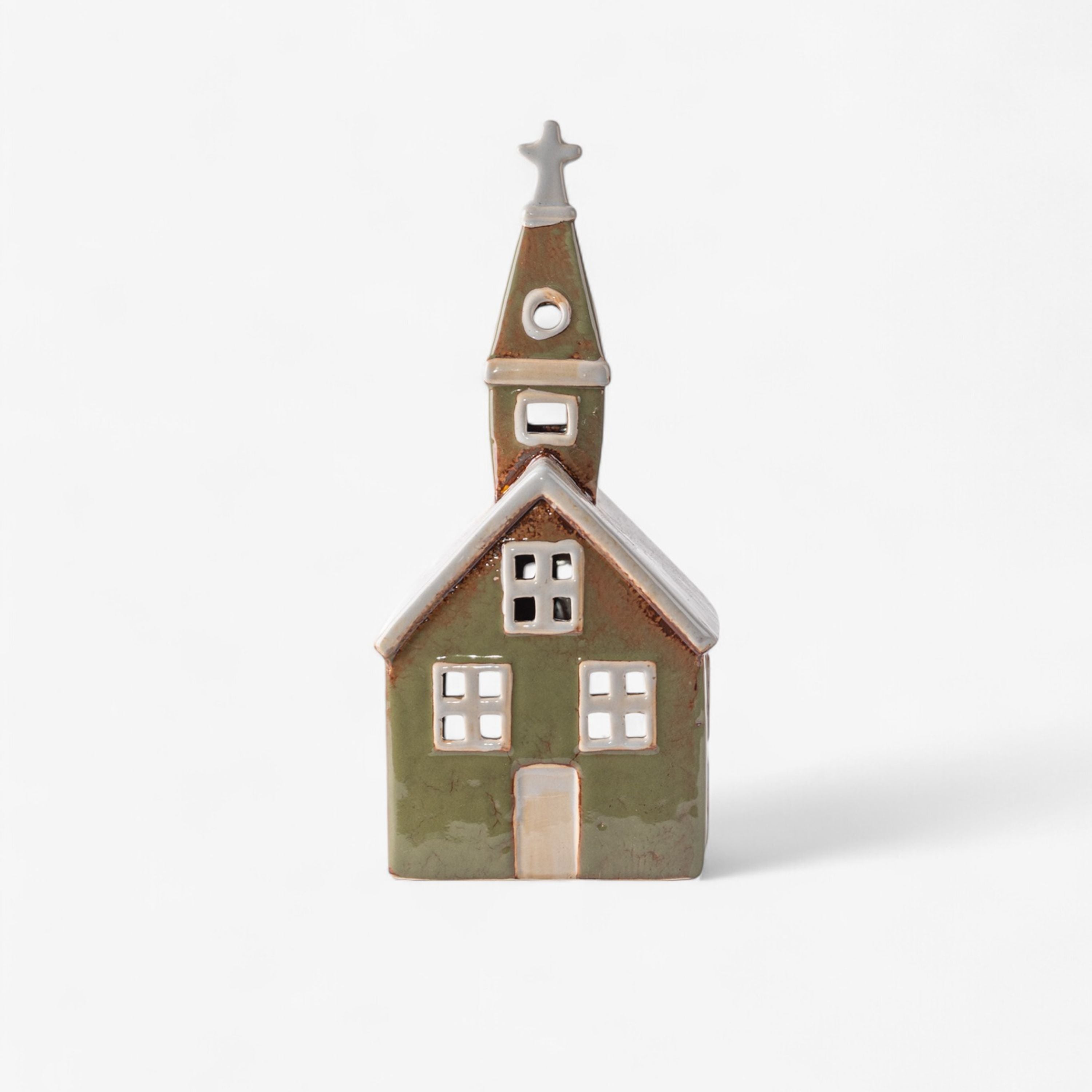 French Country Alsace Tea Light Church Olive Green
