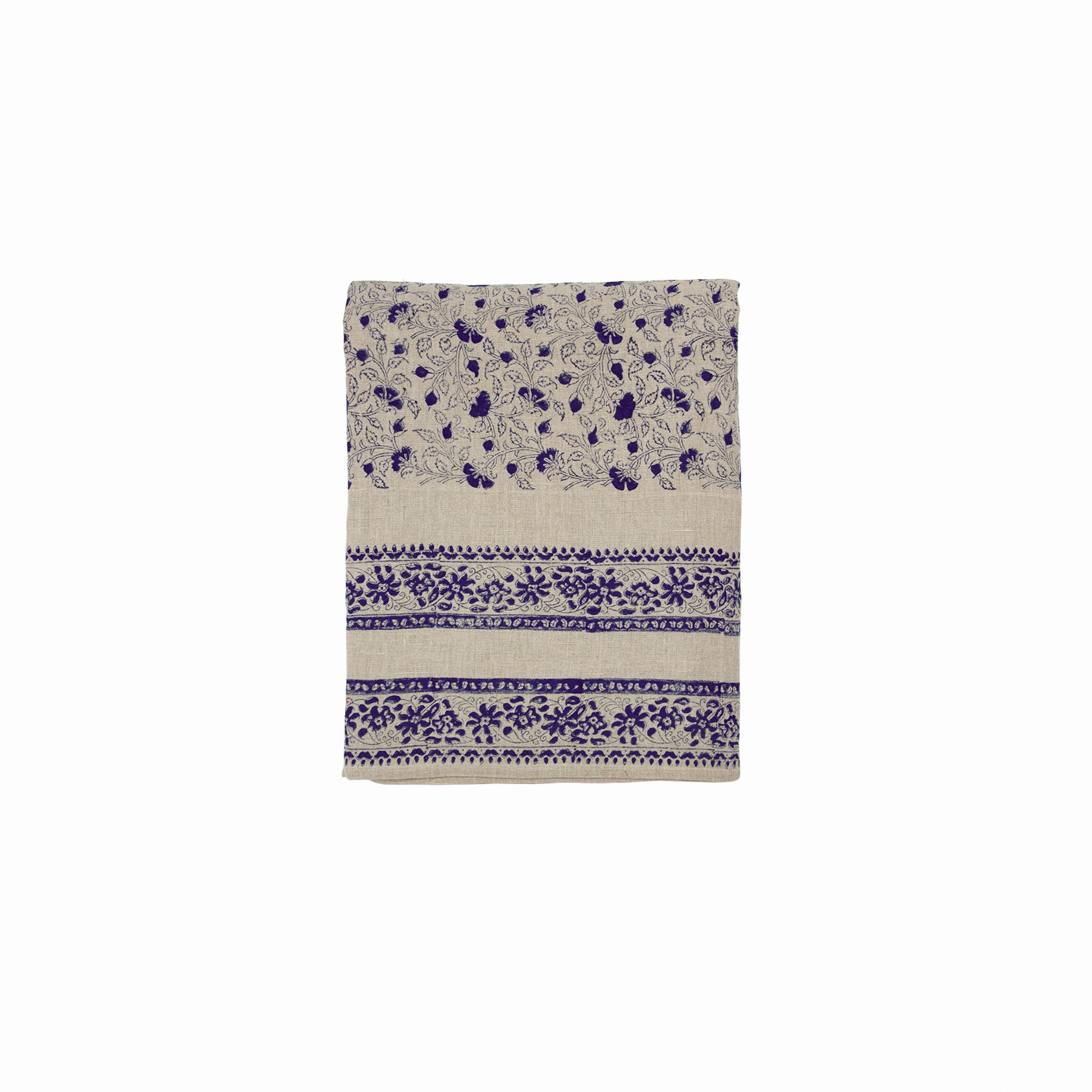 French Country Sofia Handblocked Floral Azure Tablecloth Small