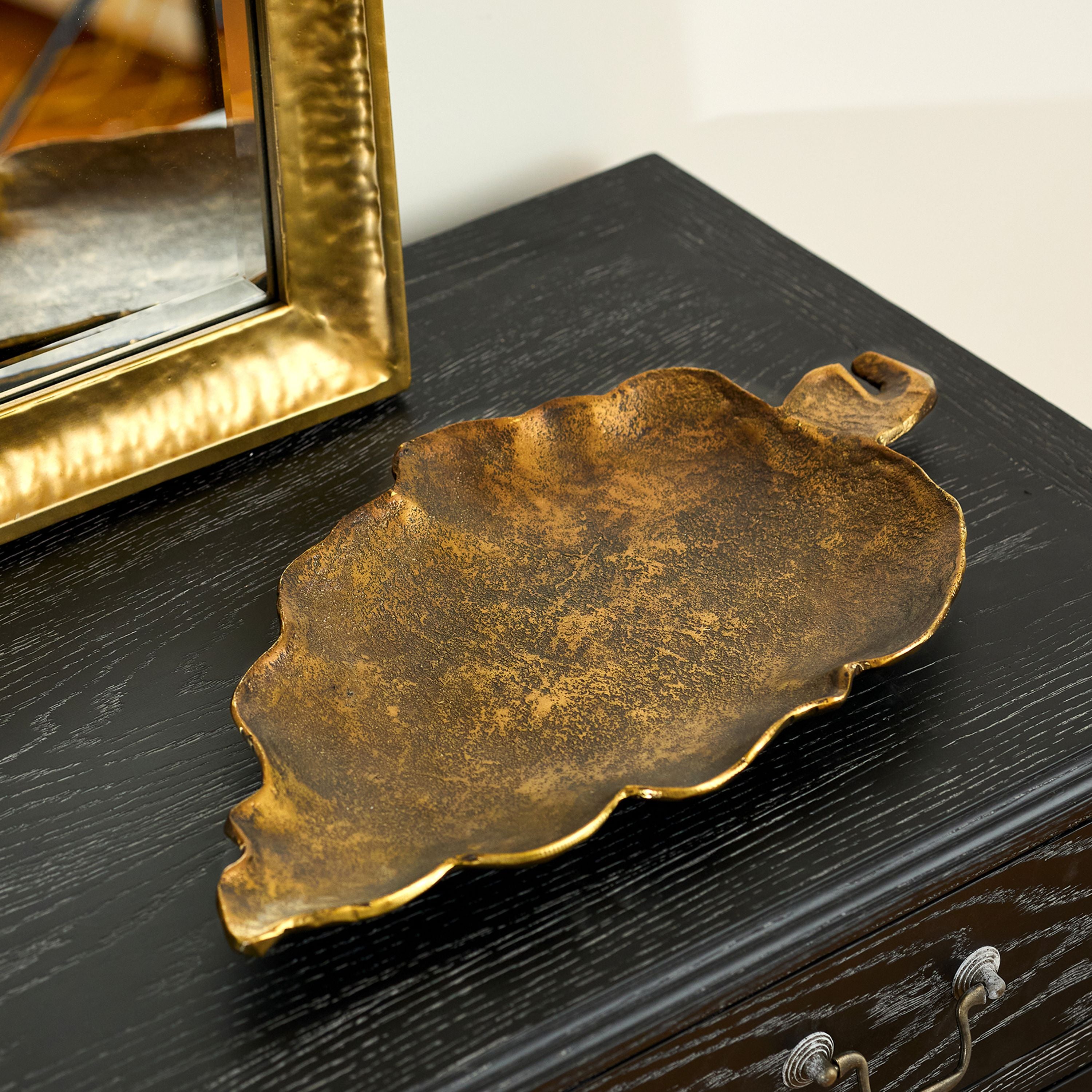 French Country Leaf Plate Aged Gold
