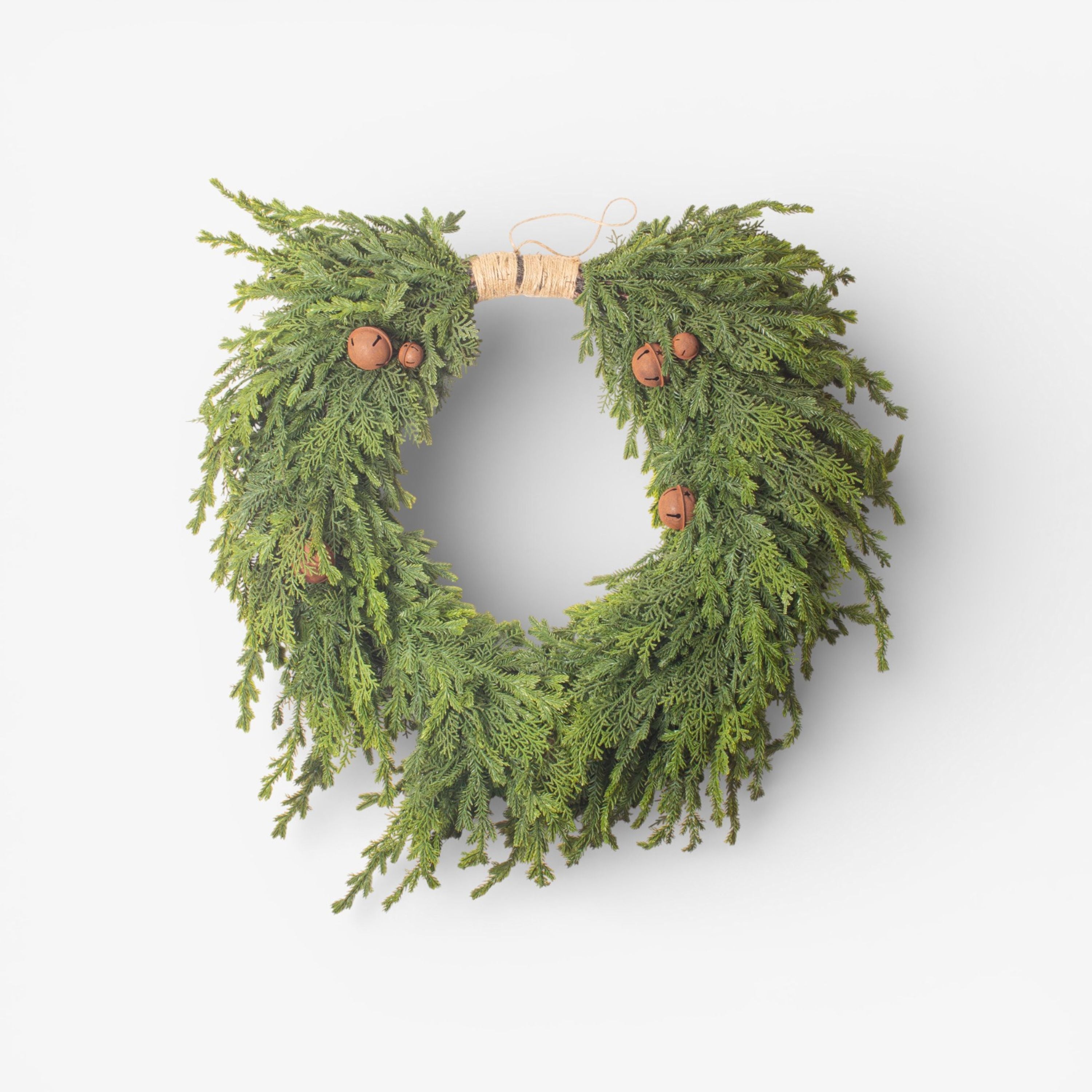 French Country Pine Heart Wreath with Bells Large