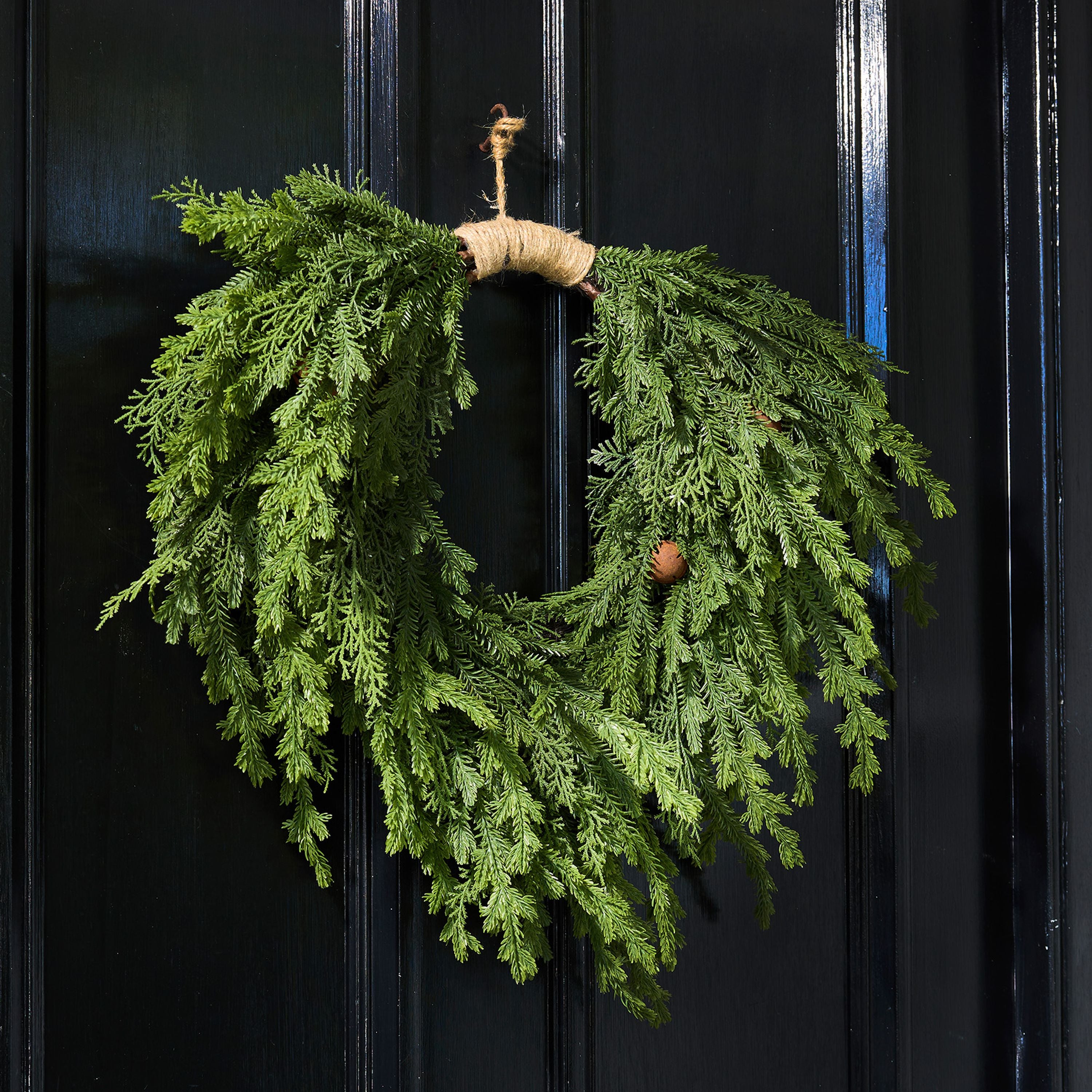 French Country Pine Heart Wreath with Bells Large