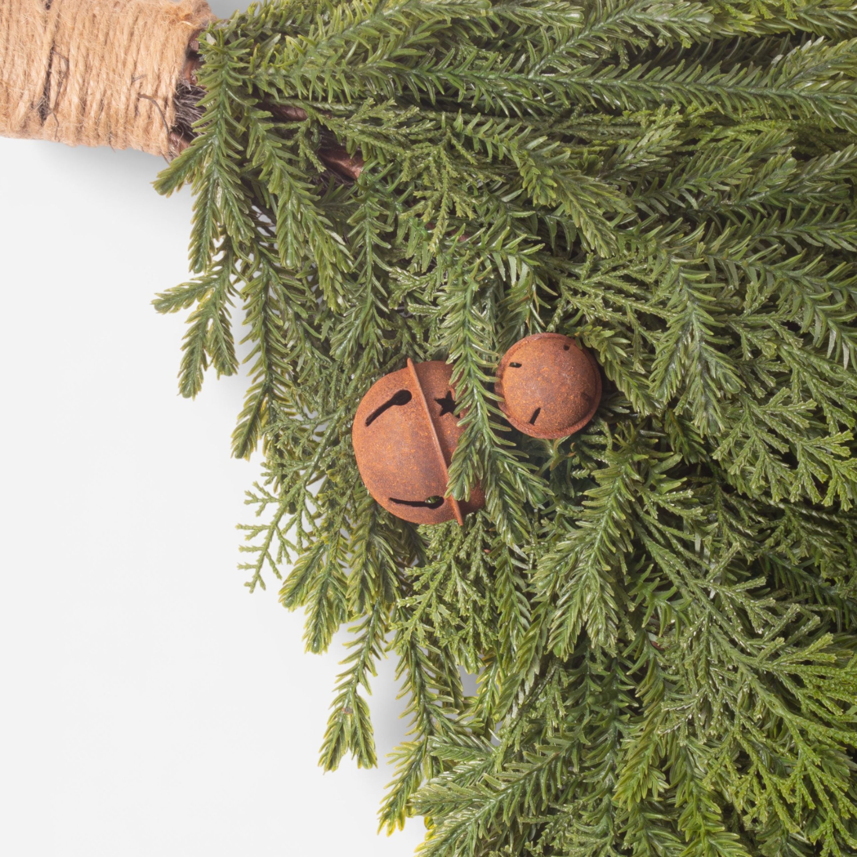French Country Pine Heart Wreath with Bells Large