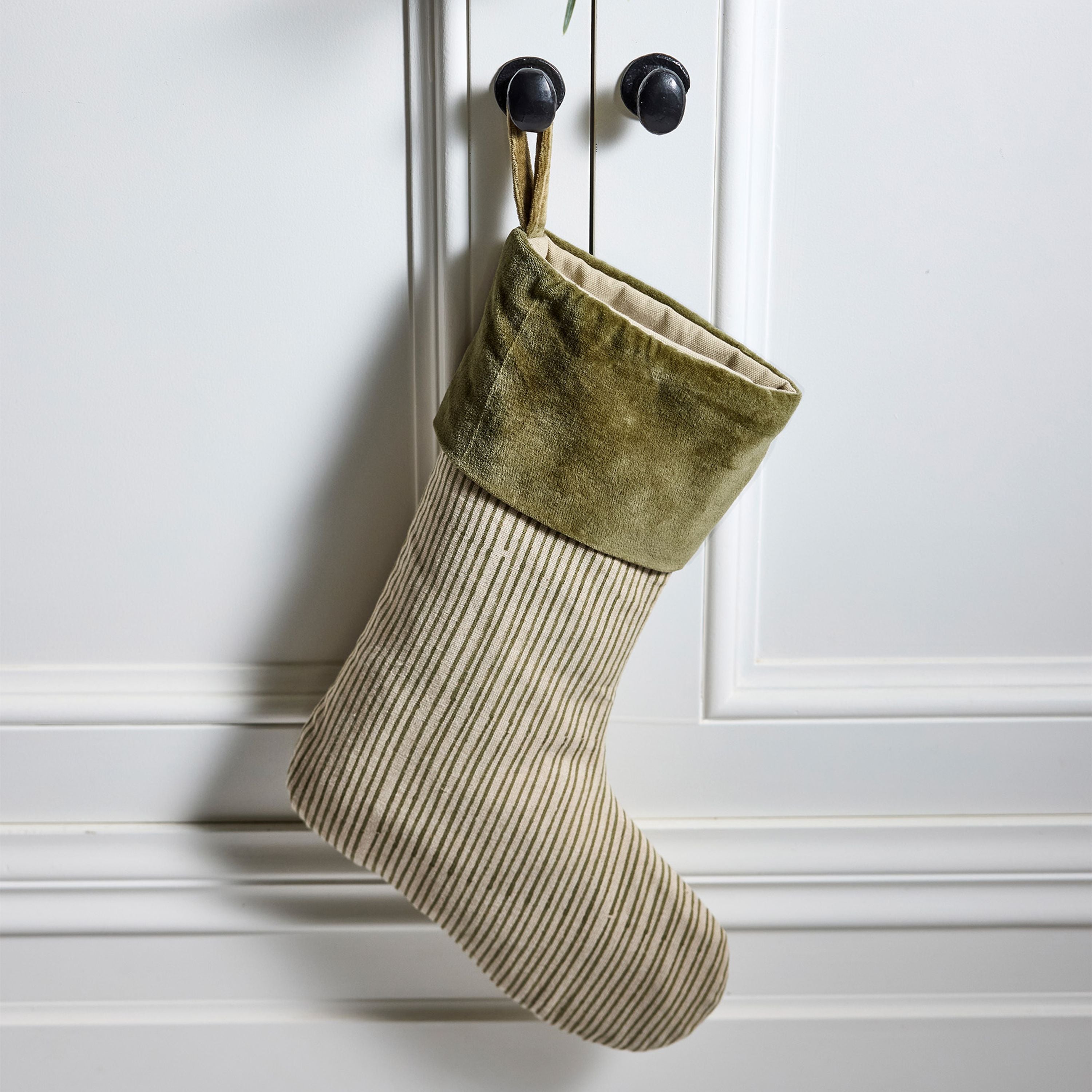 French Country Striped Green Stocking Velvet