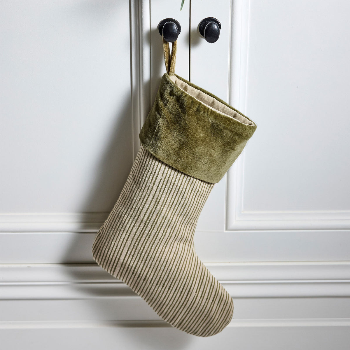 French Country Striped Green Stocking Velvet