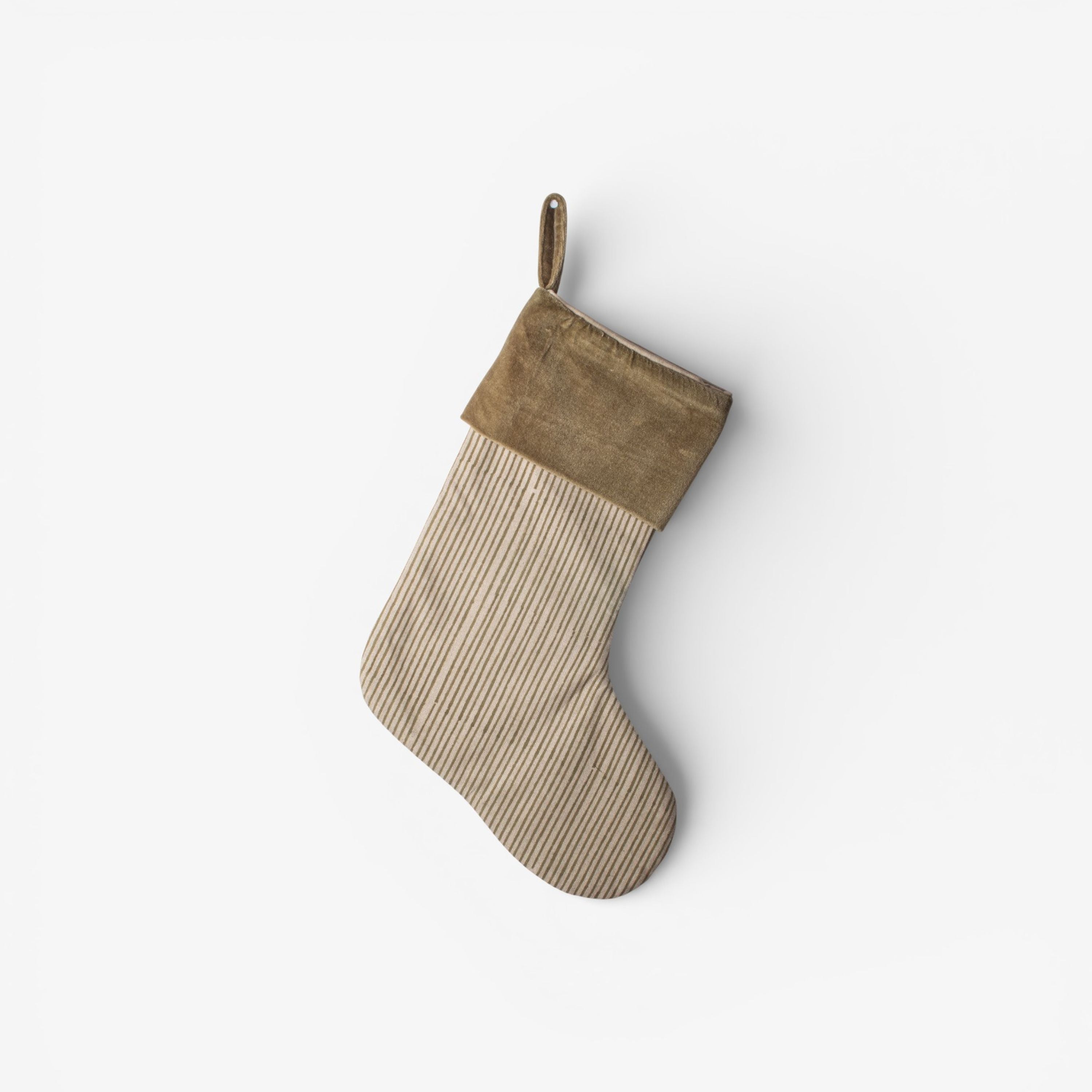French Country Striped Green Stocking Velvet