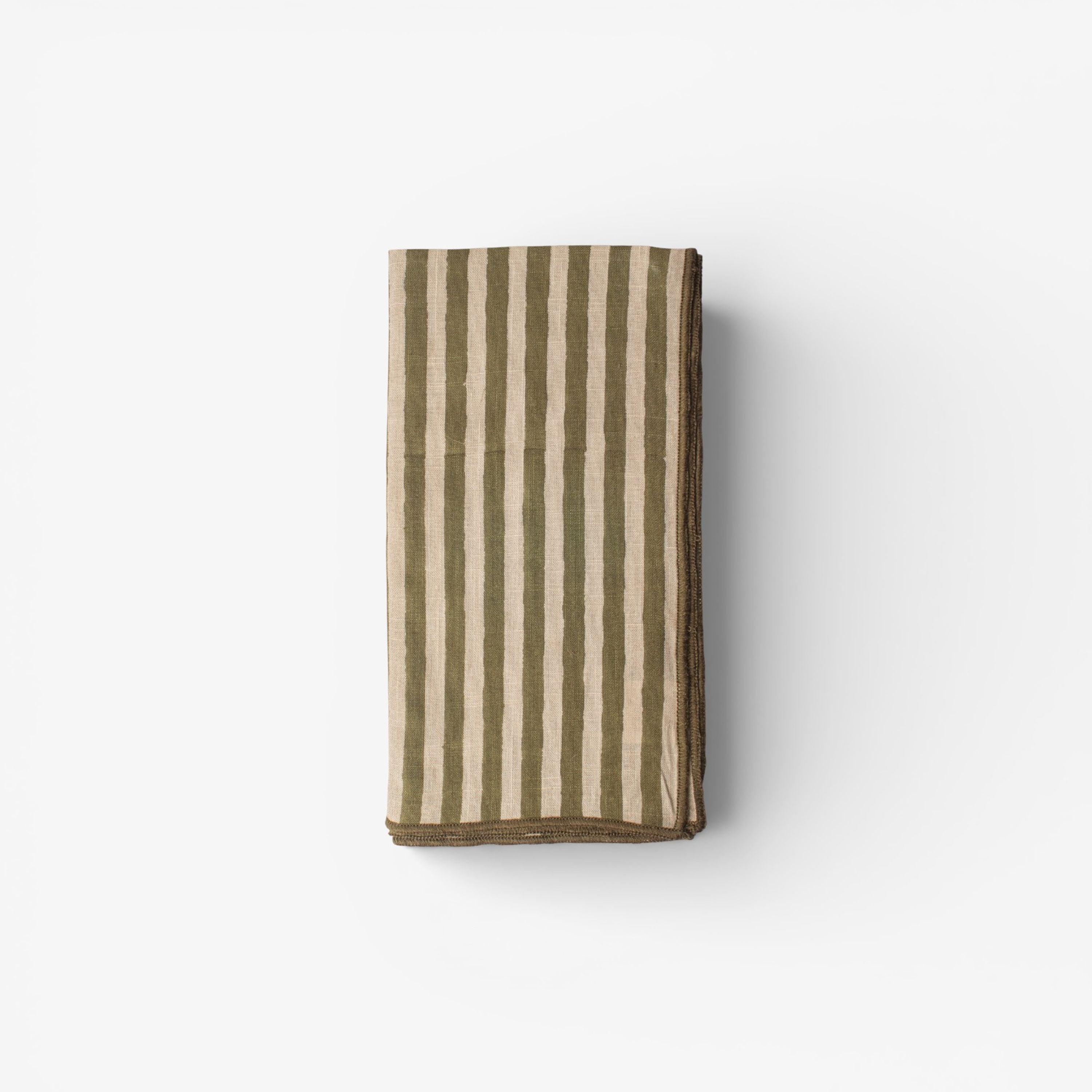 French Country Striped Green Cotton Napkin