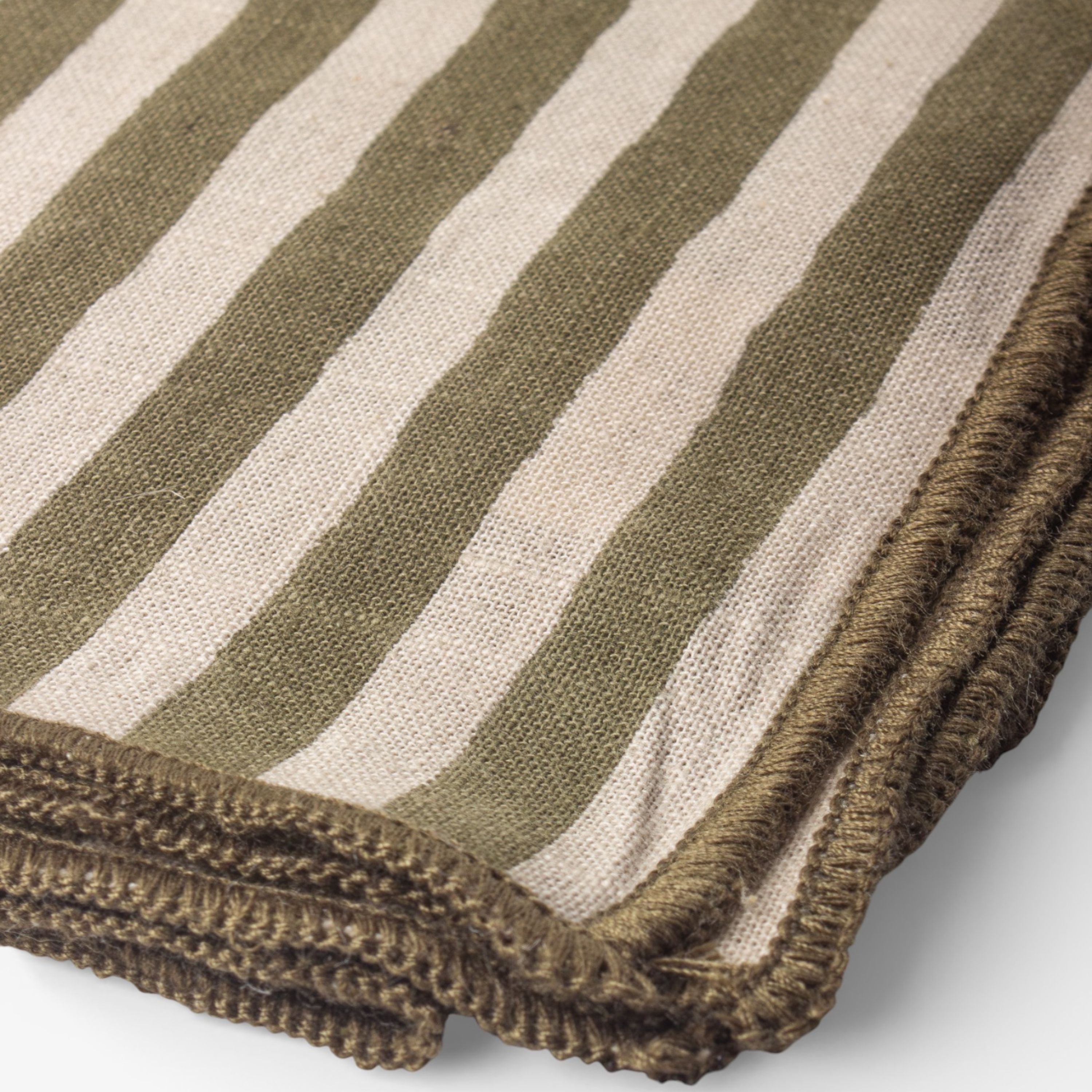 French Country Striped Green Cotton Napkin