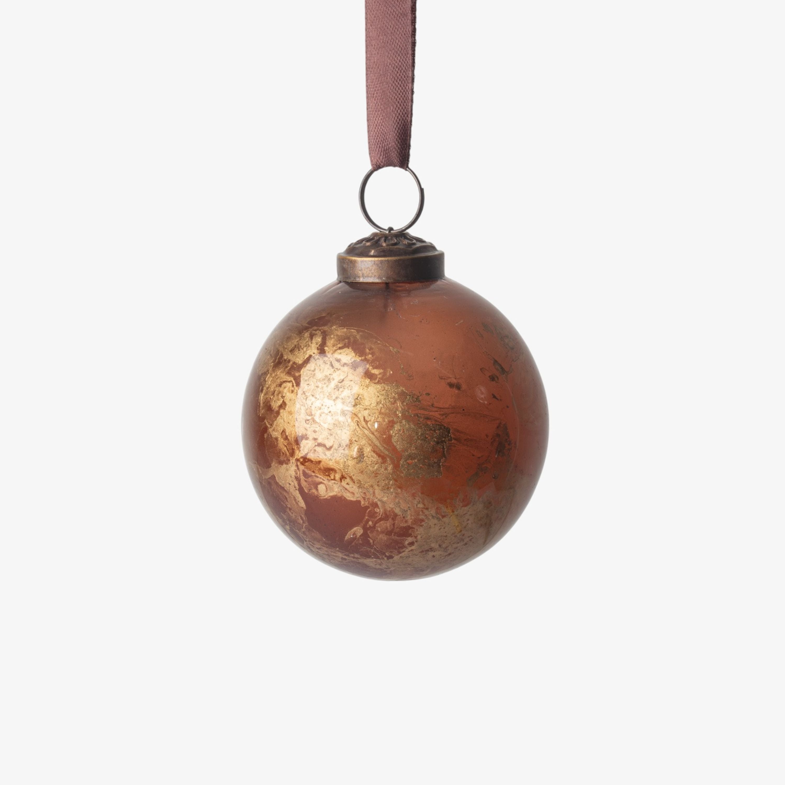 French Country Marbled Bauble Golden Brown 8cm