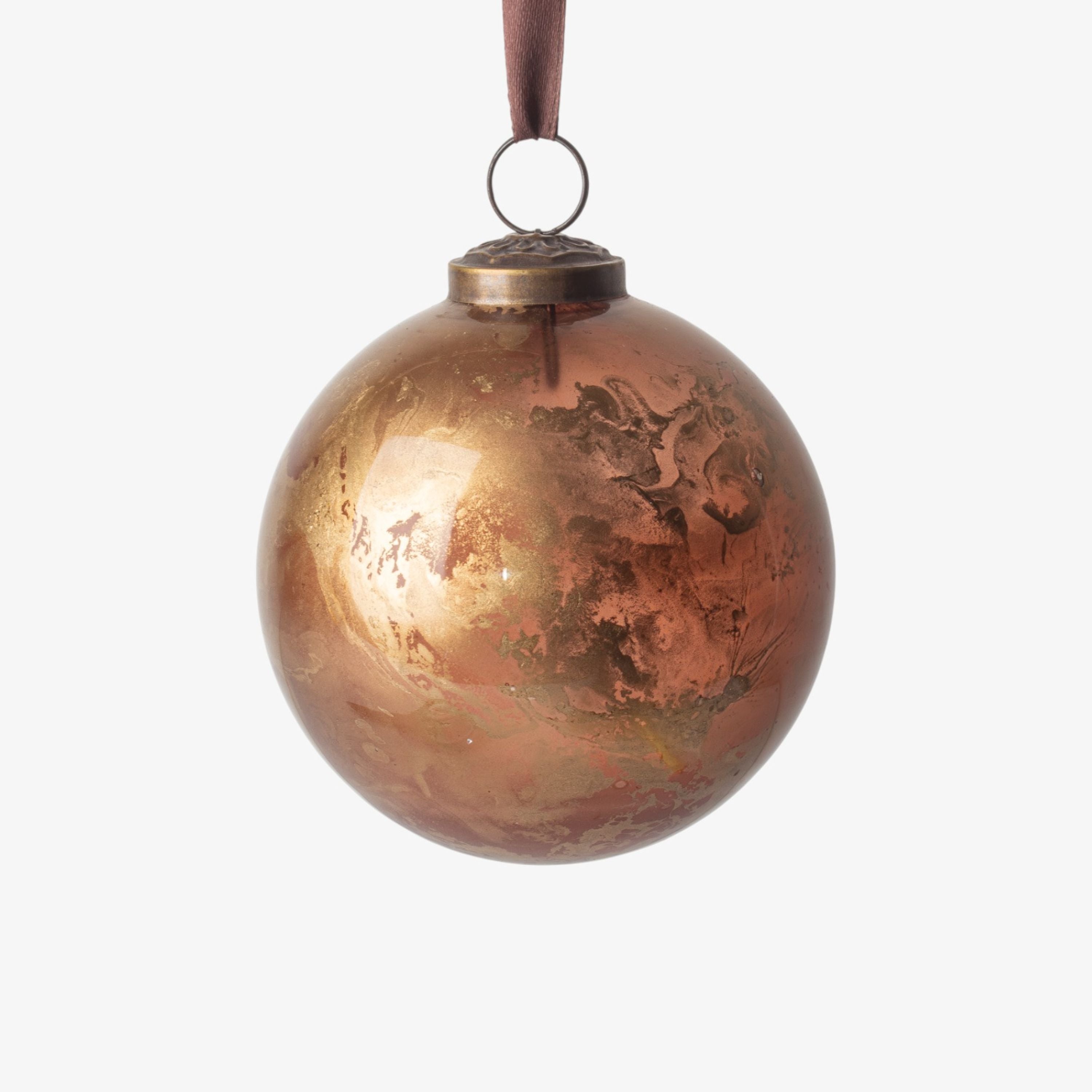 French Country Marbled Bauble Golden Brown 10cm