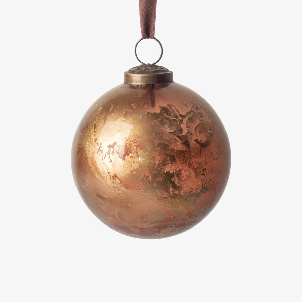 French Country Marbled Bauble Golden Brown 10cm