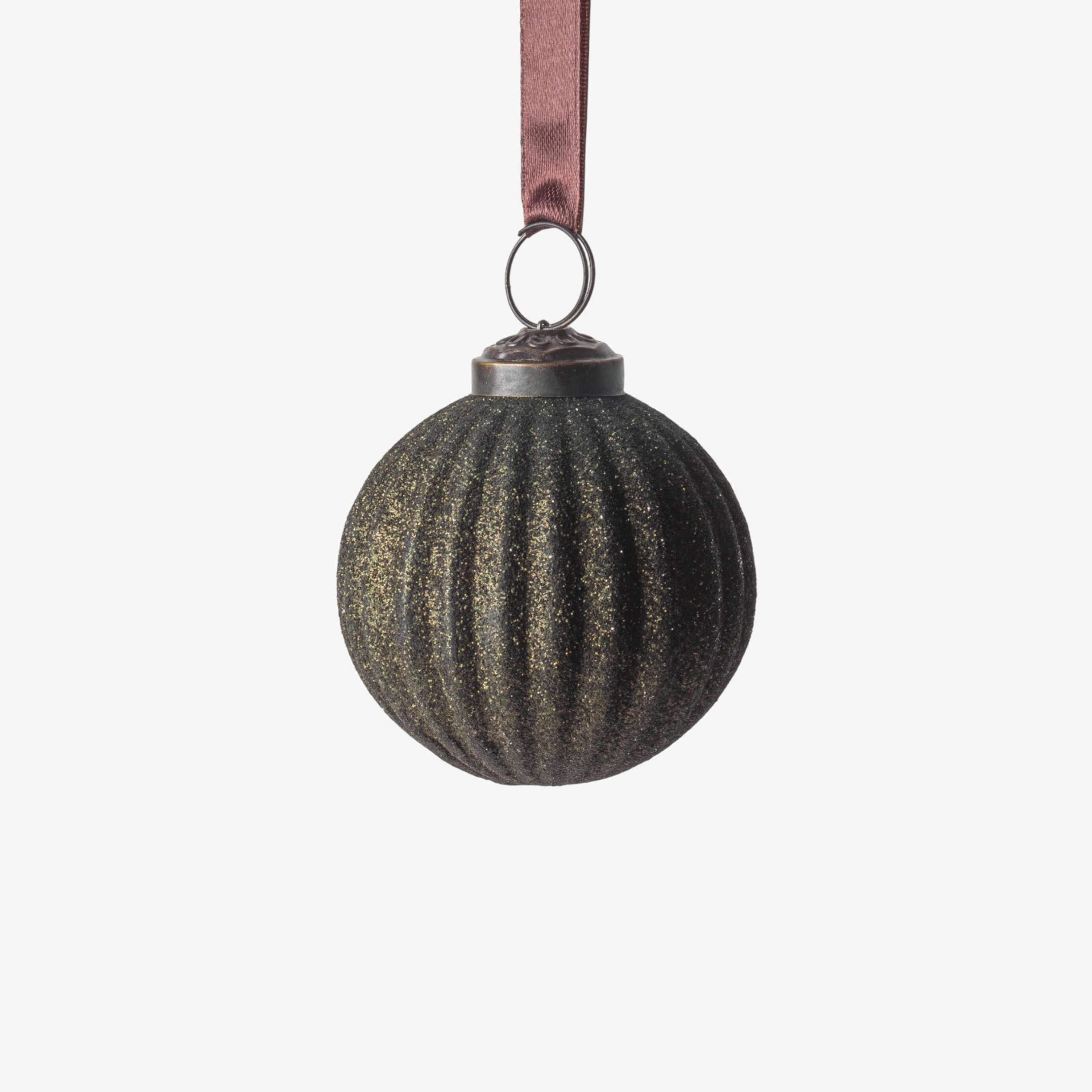 French Country Stripe Glitter Bauble Green 8cm