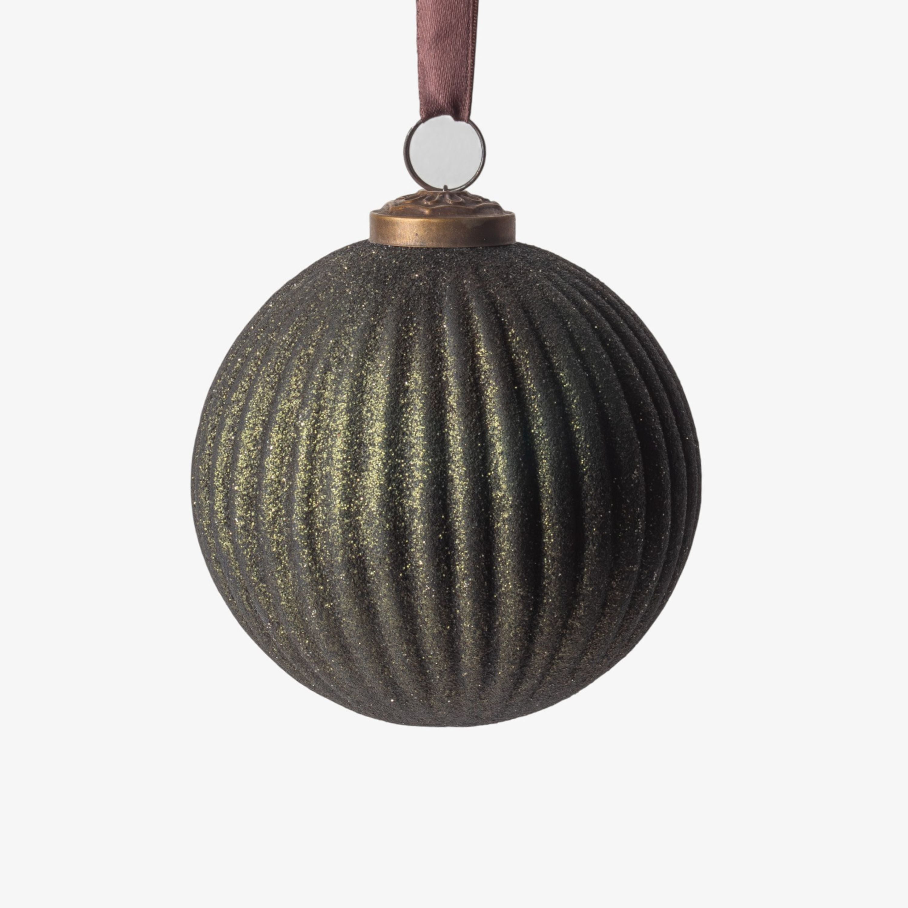 French Country Stripe Glitter Bauble Green 10cm