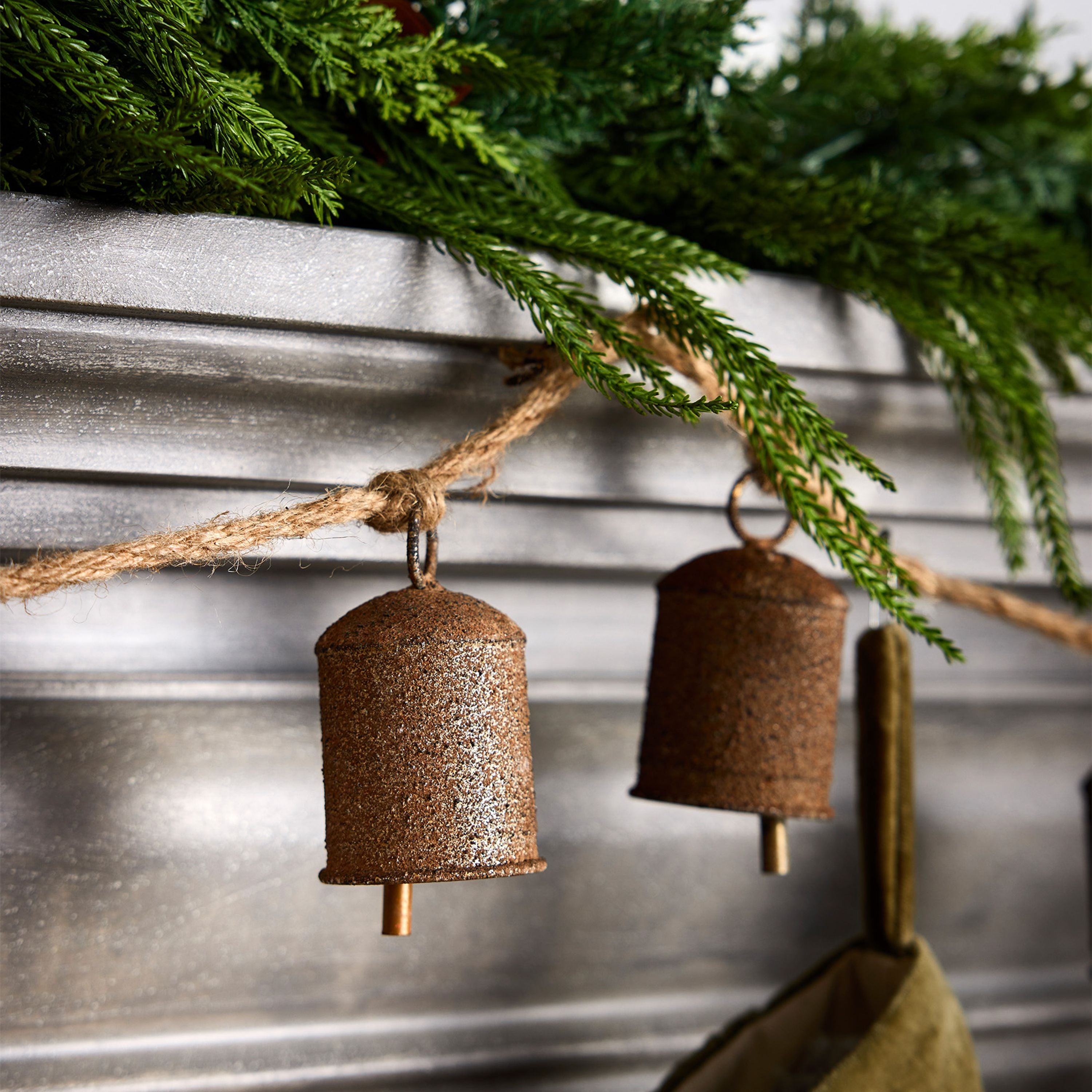French Country Cow Bell on Rope Garland Rust