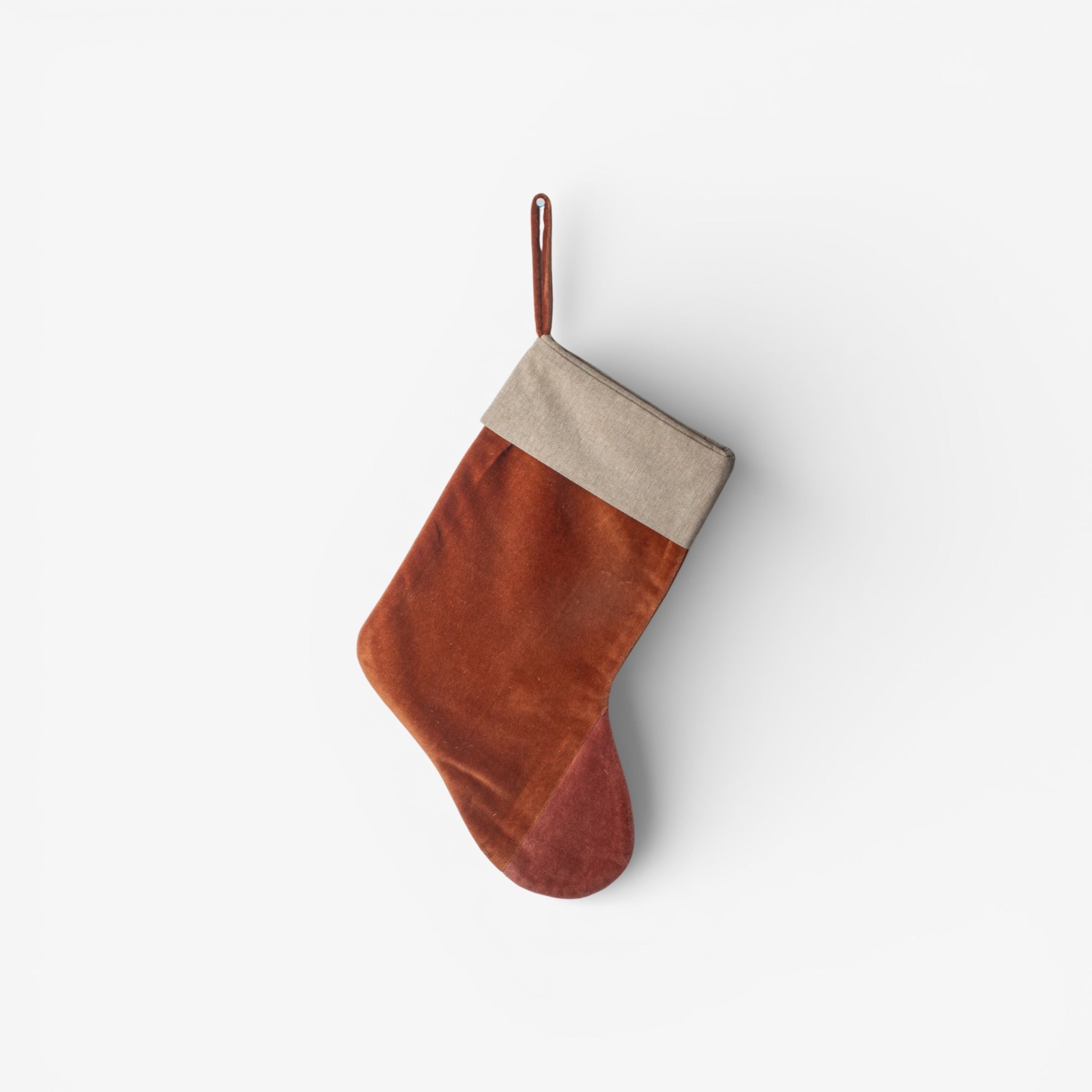 French Country Two Toned Velvet Stocking Cinnamon