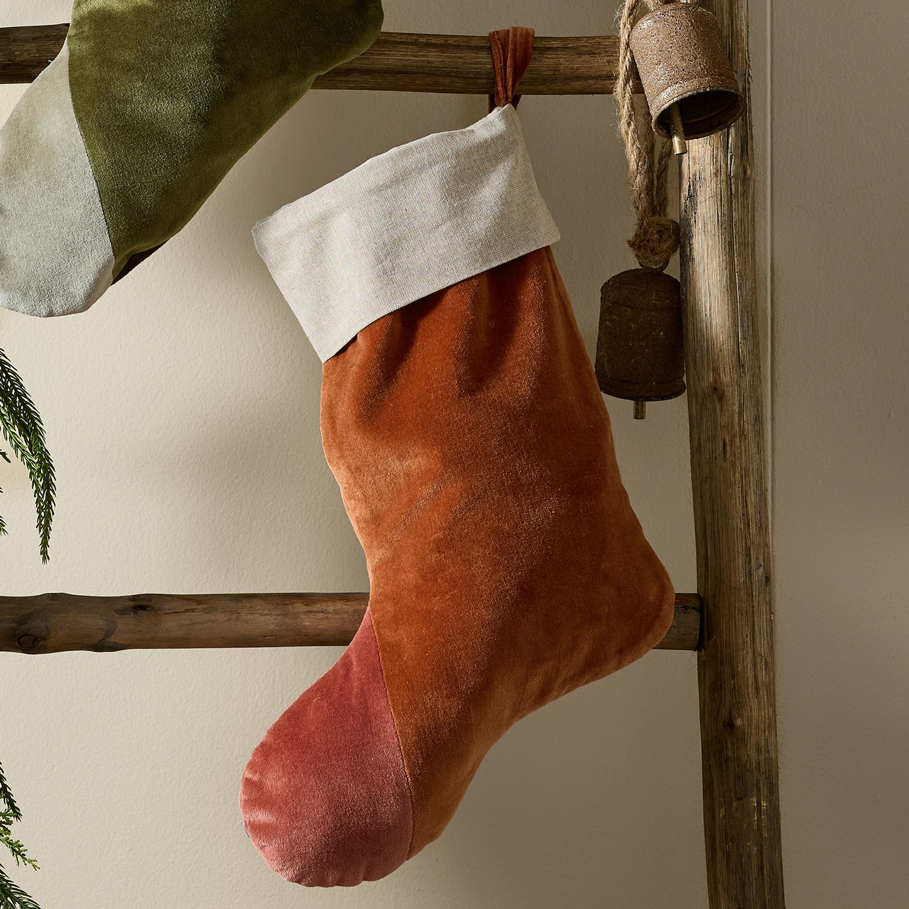 French Country Two Toned Velvet Stocking Cinnamon
