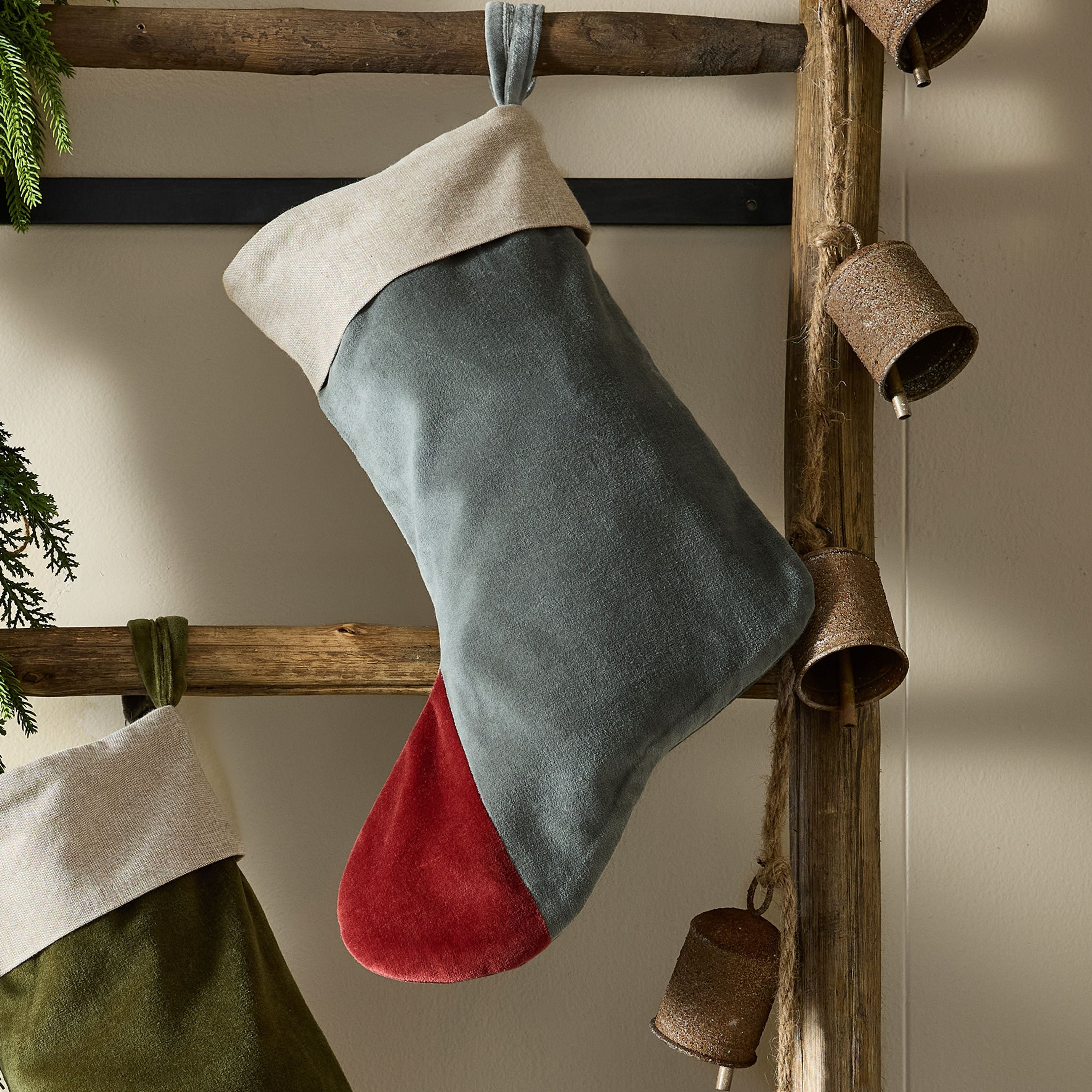 French Country Two Toned Velvet Stocking Eggshell
