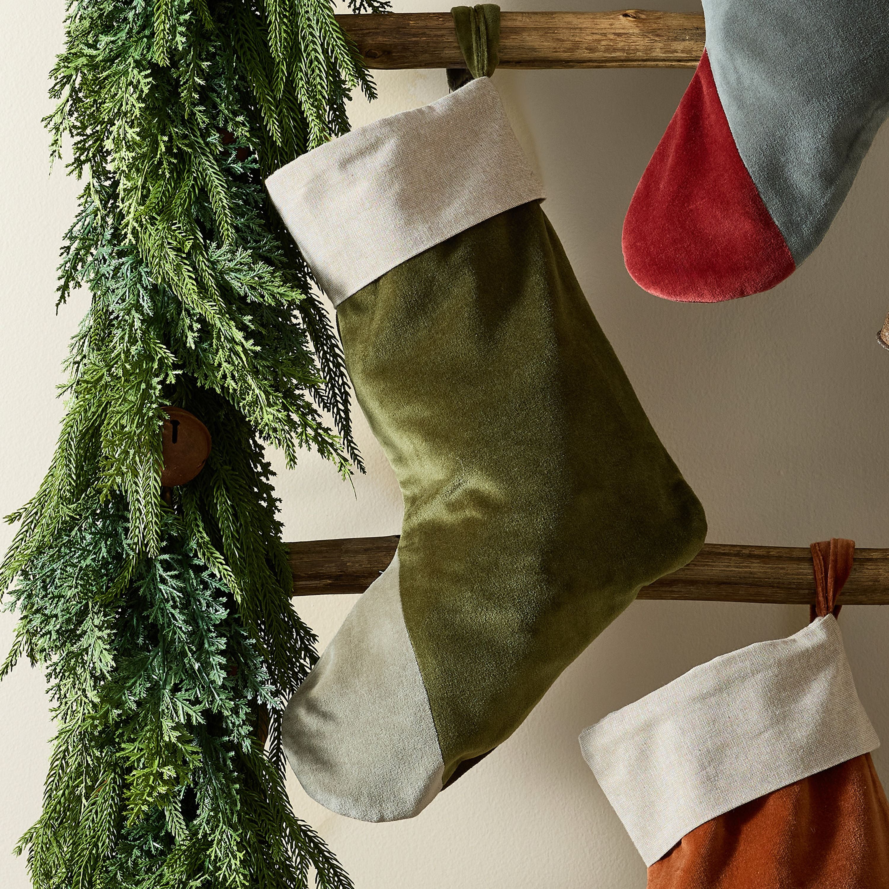 French Country Two Toned Velvet Stocking Forest